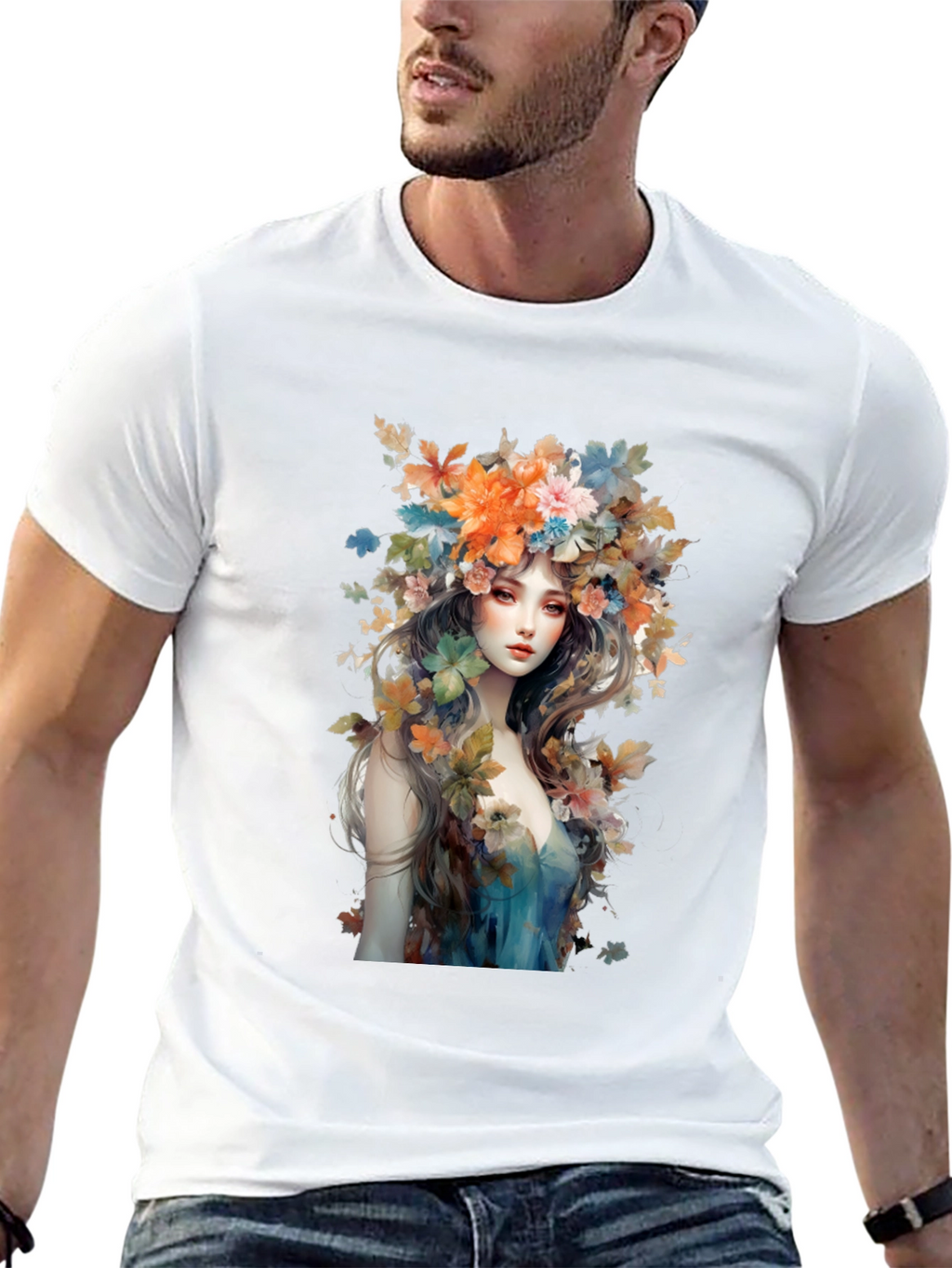 Floral Goddess Graphic Tee - Black Cotton