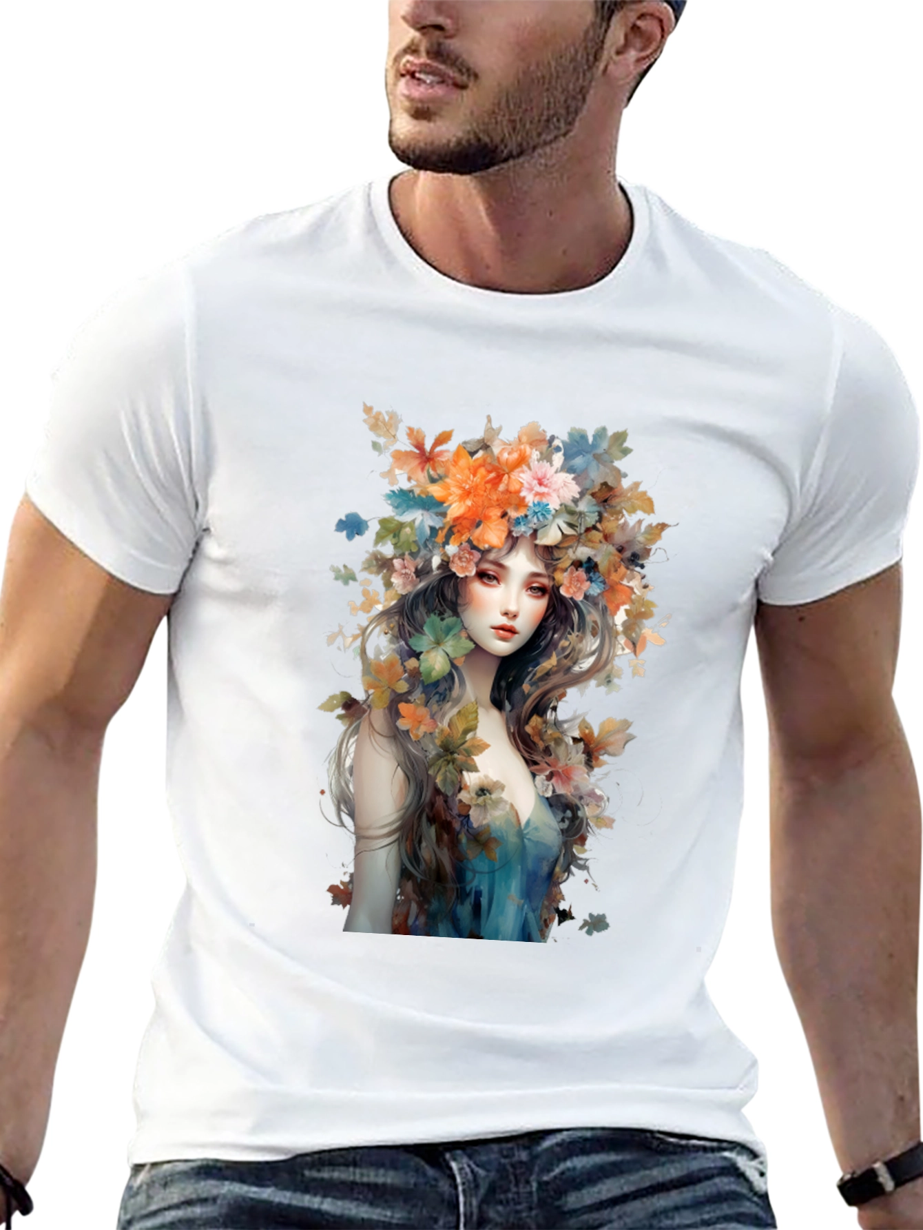Floral Goddess Graphic Tee - Black Cotton