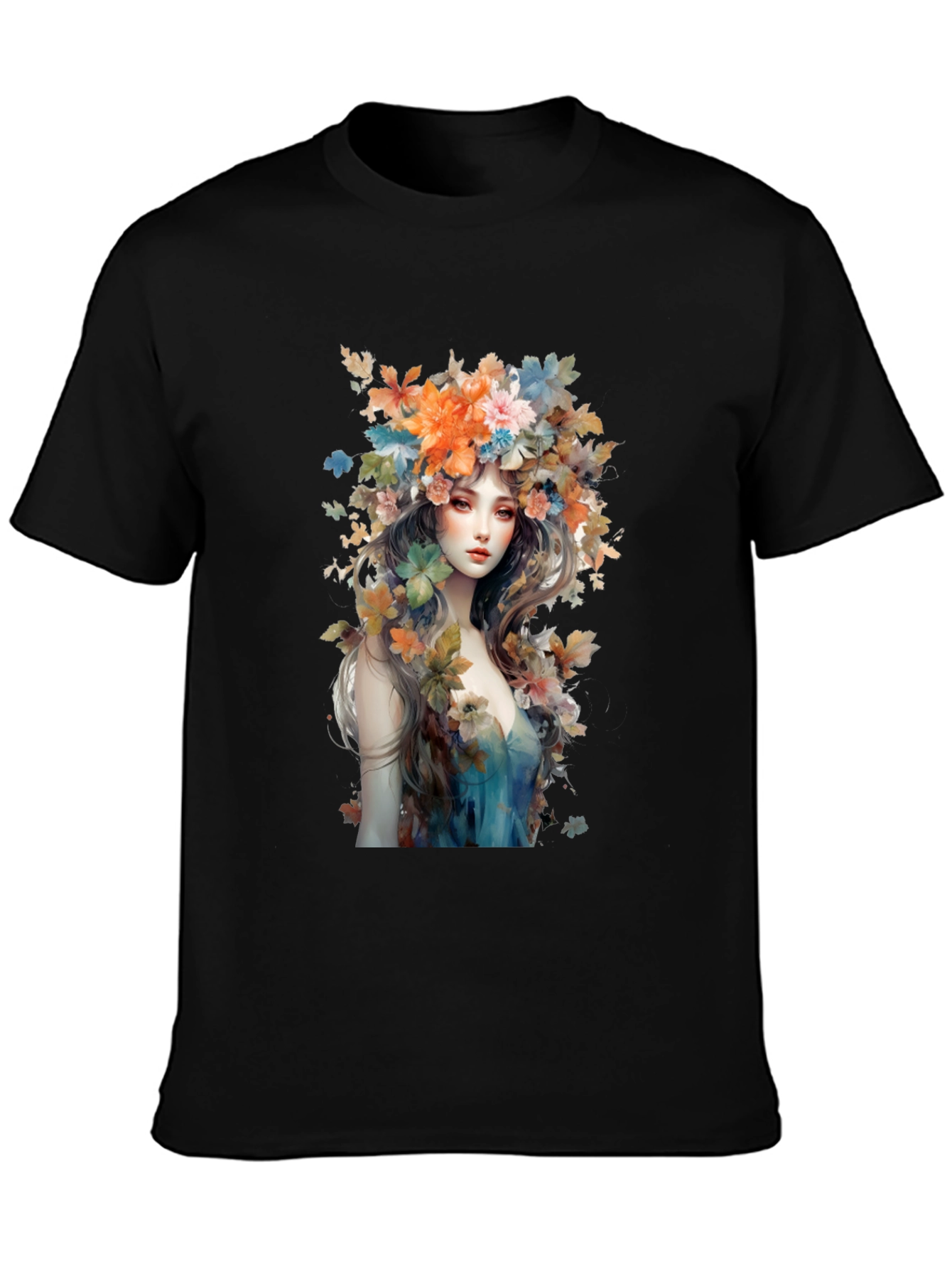 Floral Goddess Graphic Tee - Black Cotton