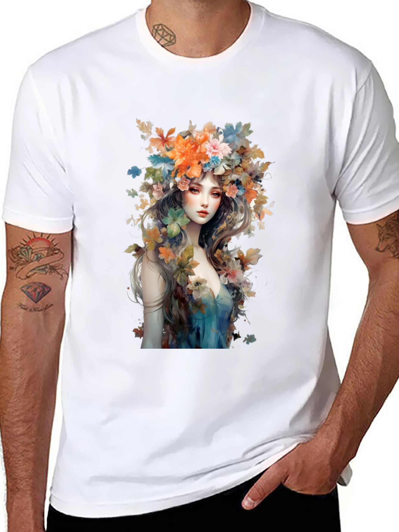 Floral Goddess Graphic Tee - Black Cotton