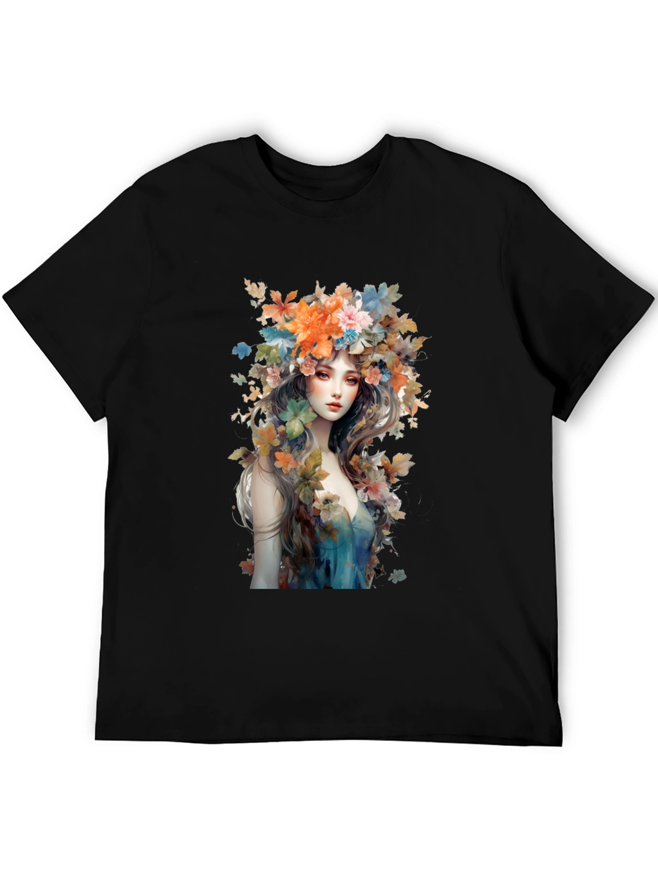 Floral Goddess Graphic Tee - Black Cotton