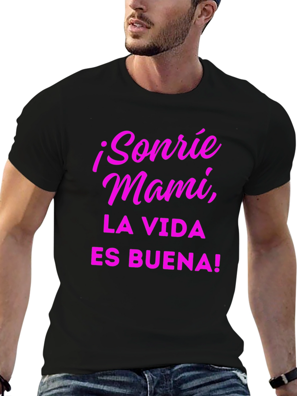Sonrie Mami T-Shirt La Vida Es Buena! - Black