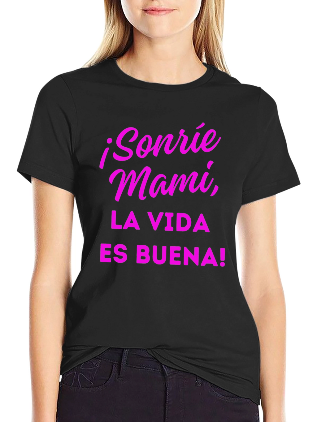 Sonrie Mami T-Shirt La Vida Es Buena! - Black