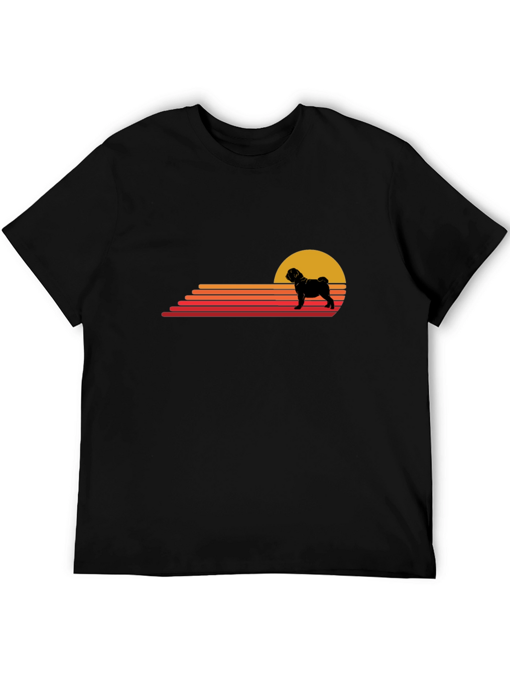Retro Pug Sunset T-Shirt - Black