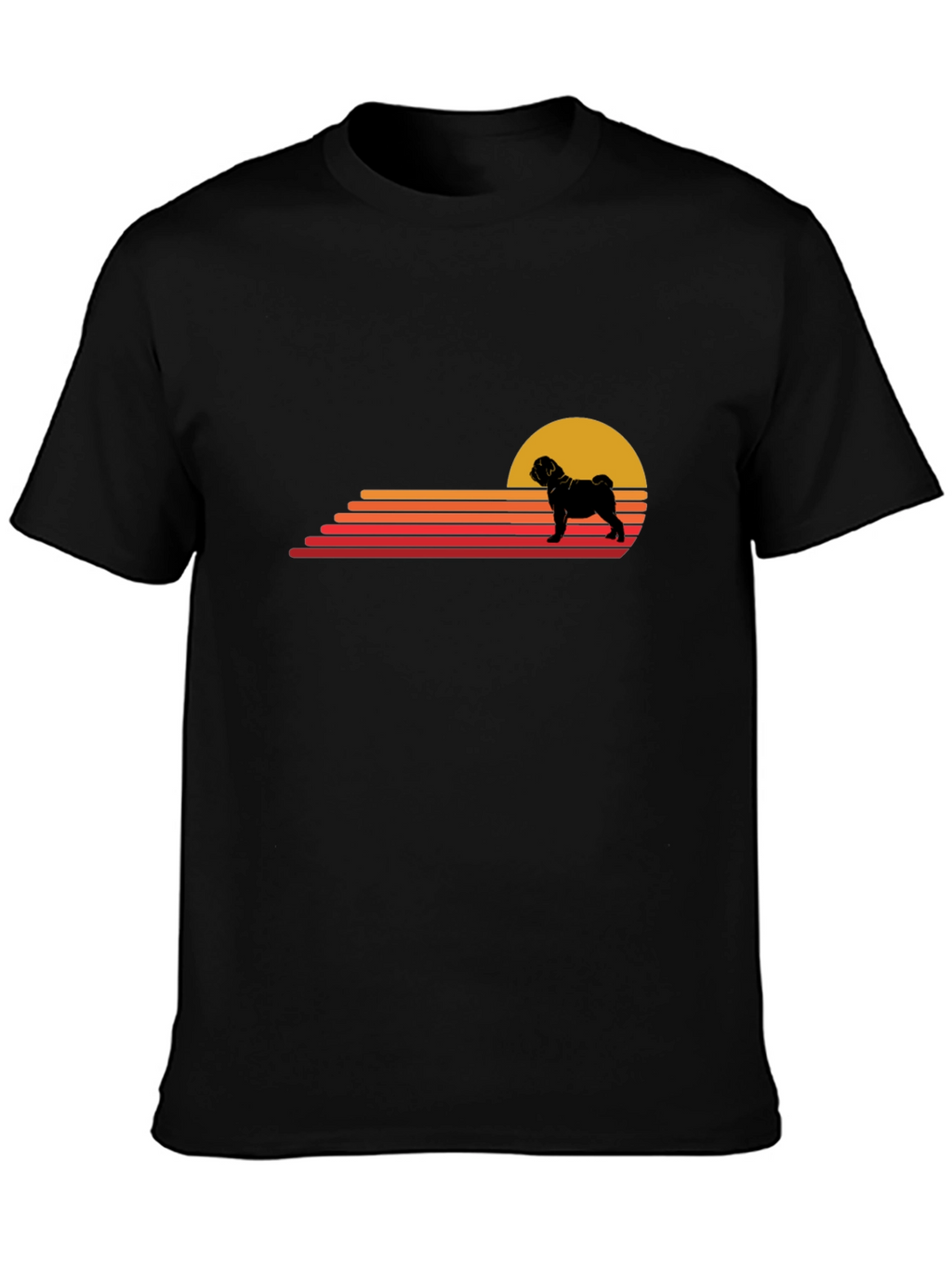Retro Pug Sunset T-Shirt - Black