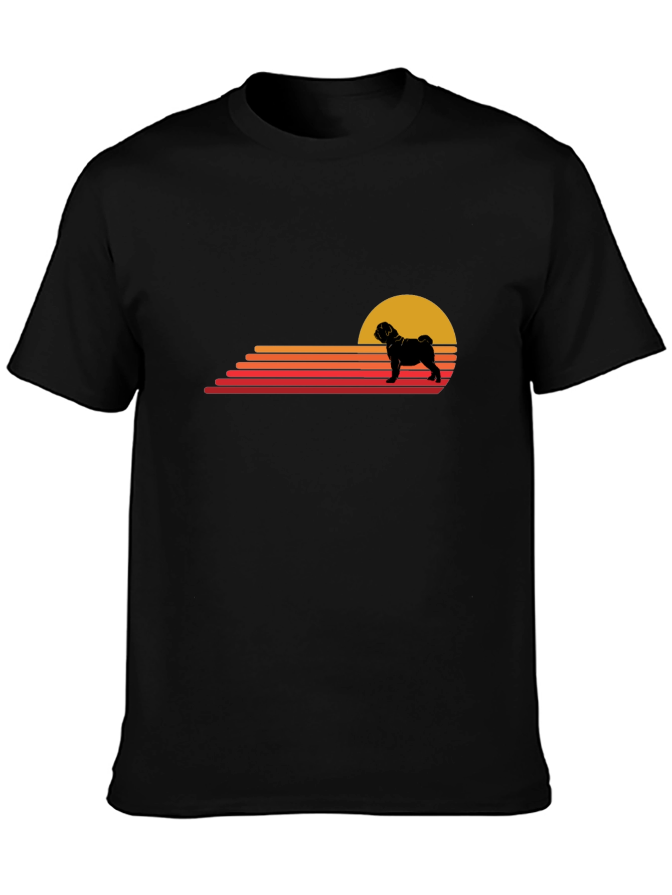 Retro Pug Sunset T-Shirt - Black