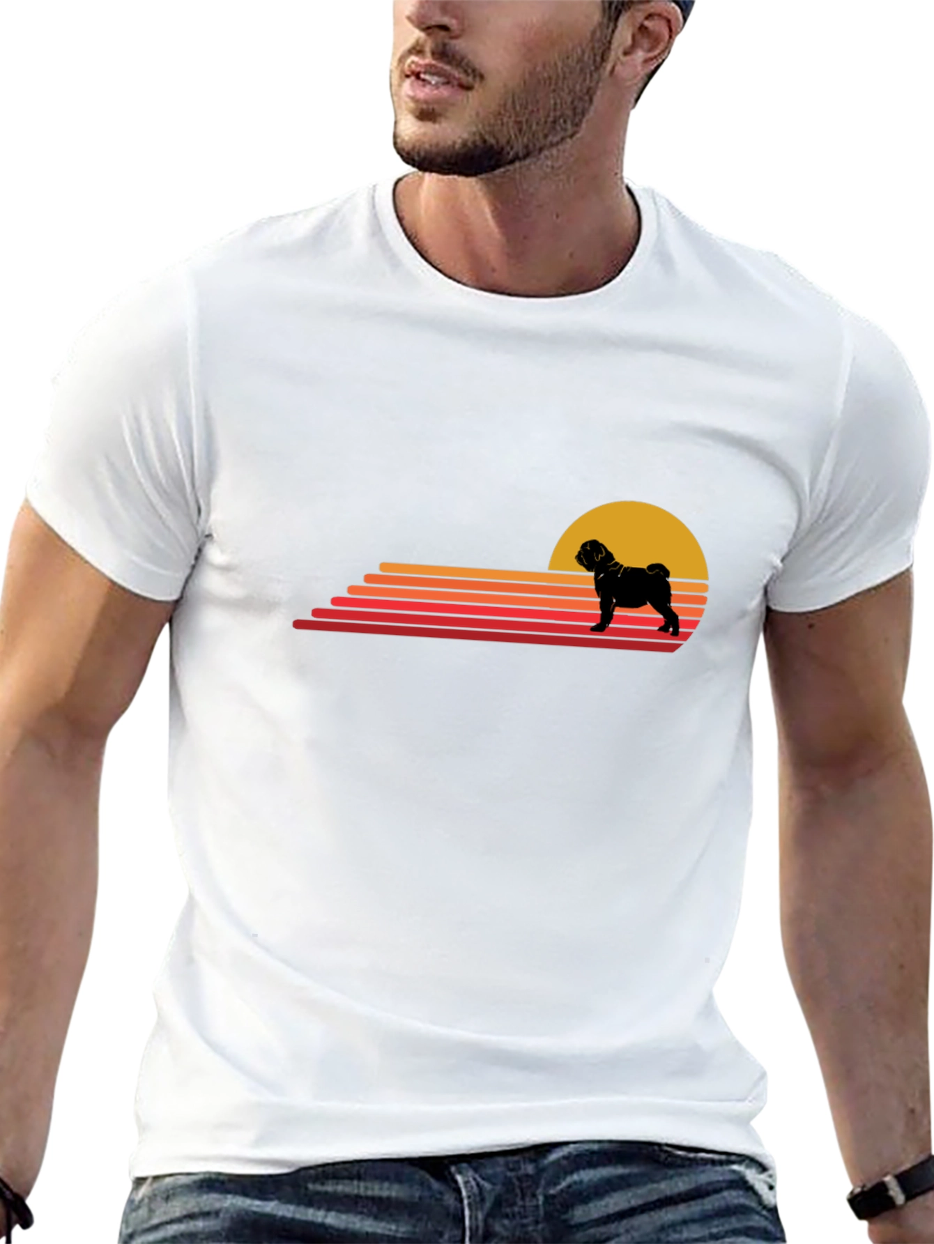 Retro Pug Sunset T-Shirt - Black