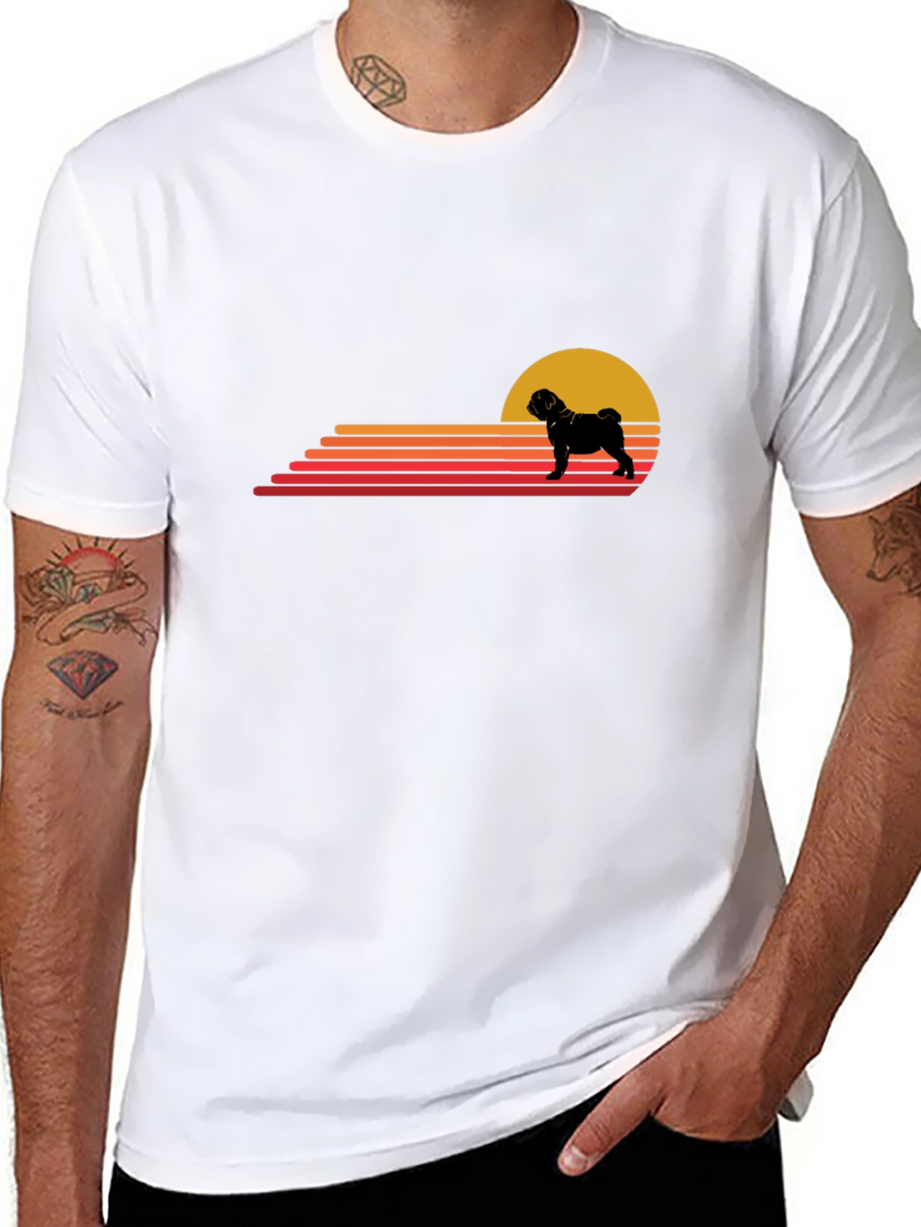 Retro Pug Sunset T-Shirt - Black