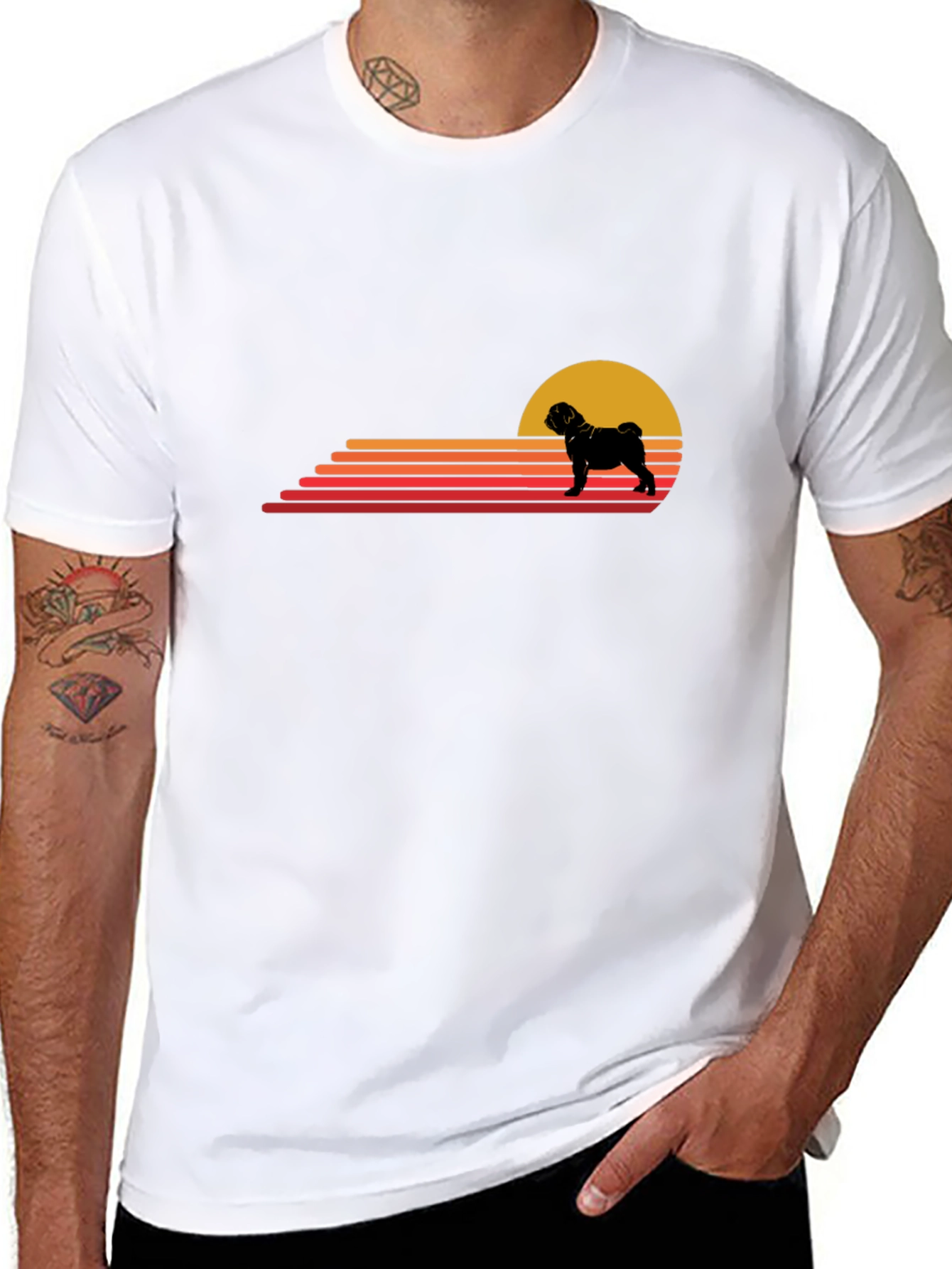 Retro Pug Sunset T-Shirt - Black