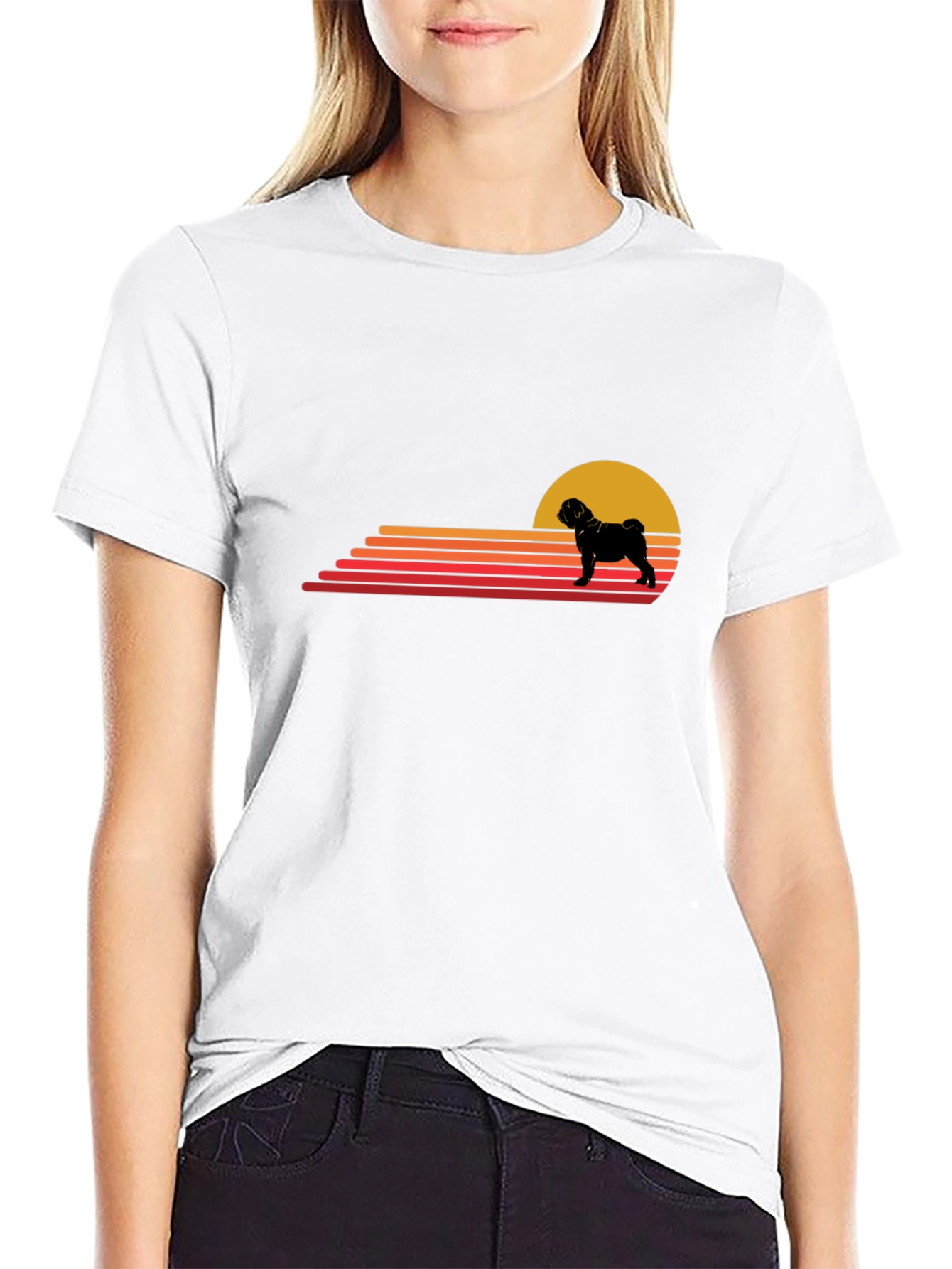 Retro Pug Sunset T-Shirt - Black