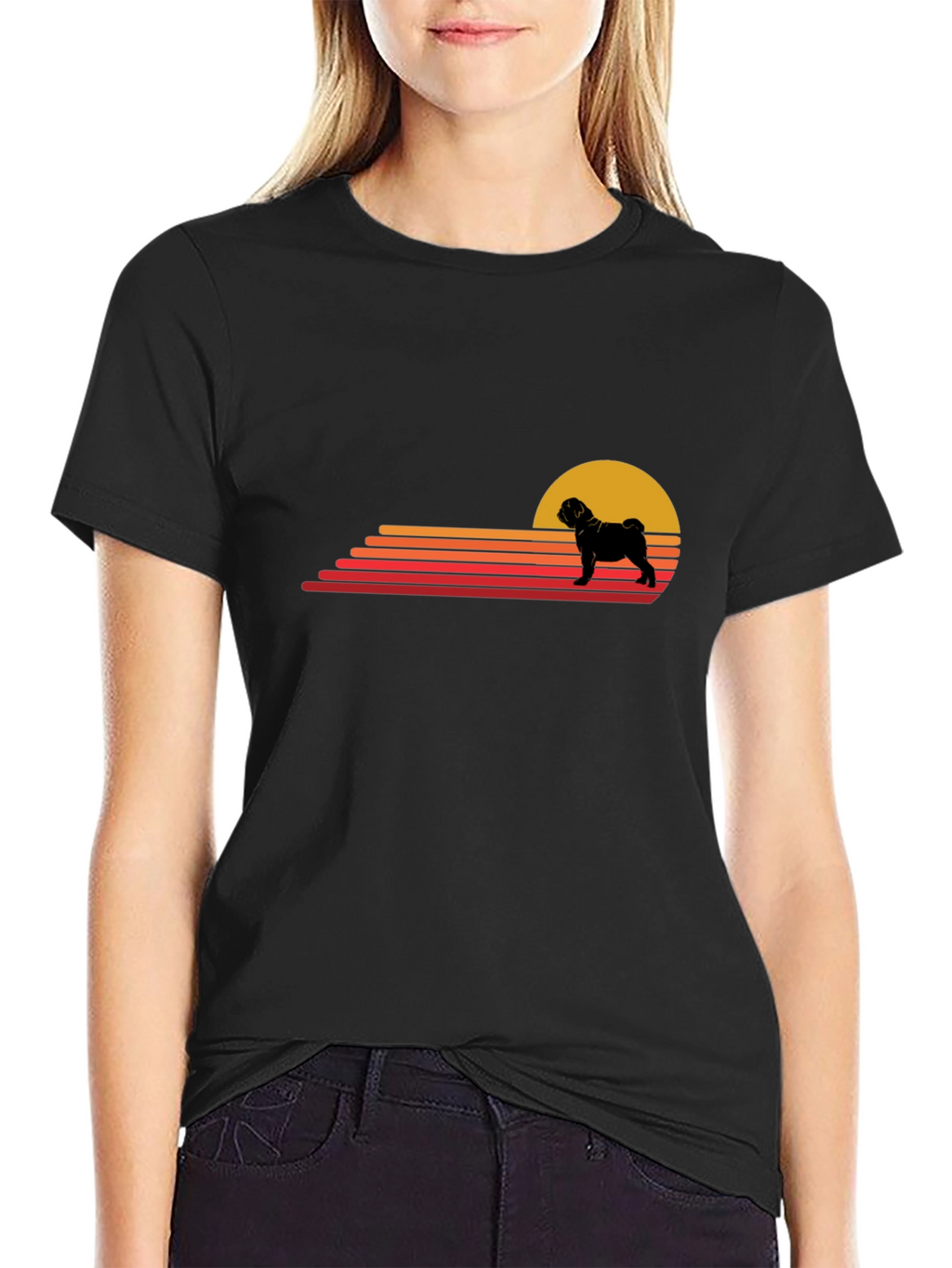 Retro Pug Sunset T-Shirt - Black
