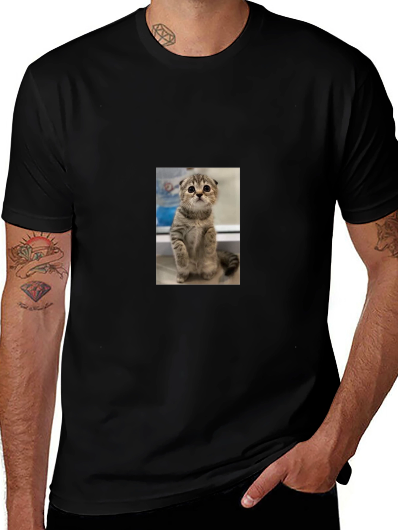 Cute Cat Graphic Black T-Shirt