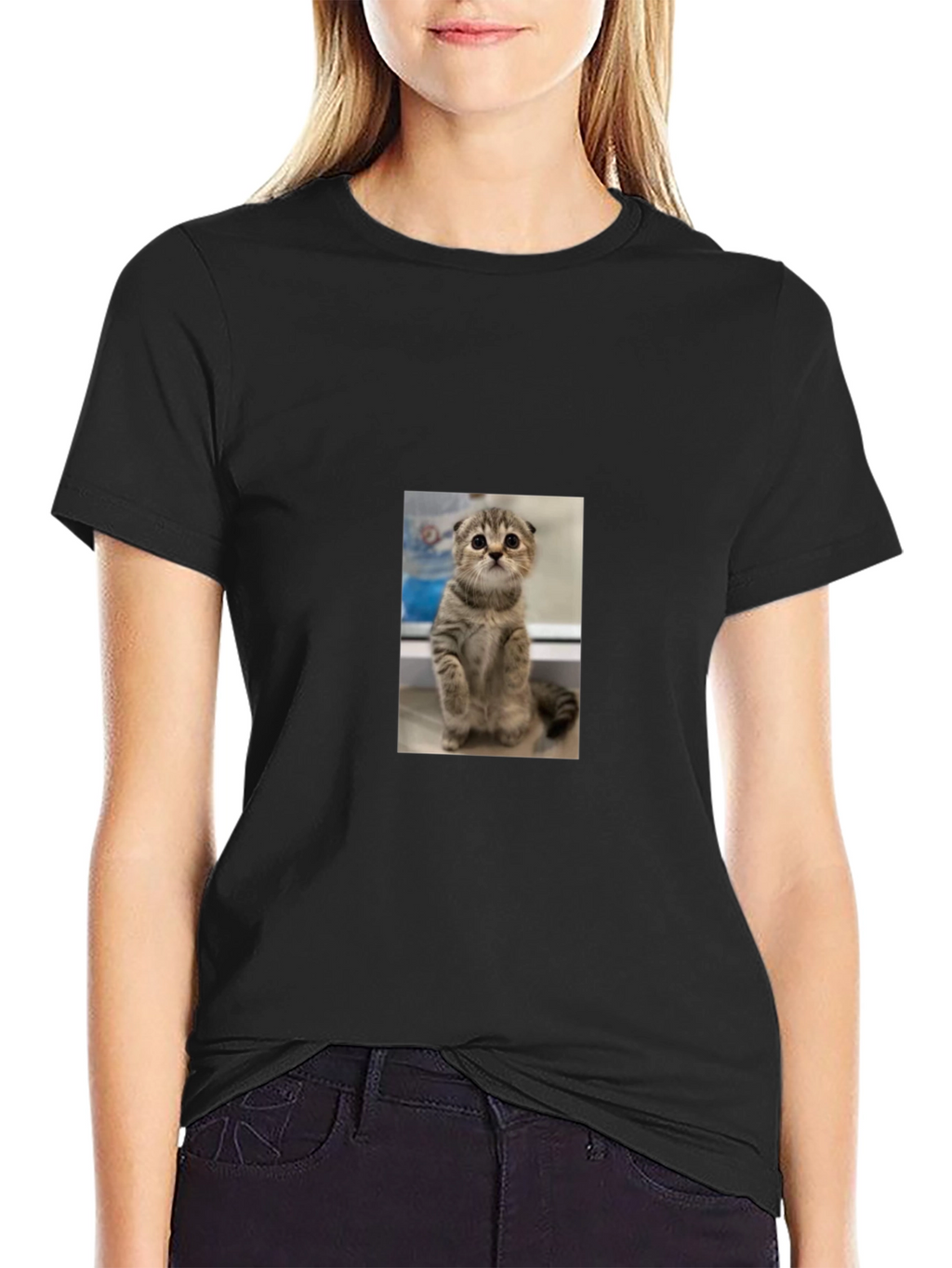 Cute Cat Graphic Black T-Shirt