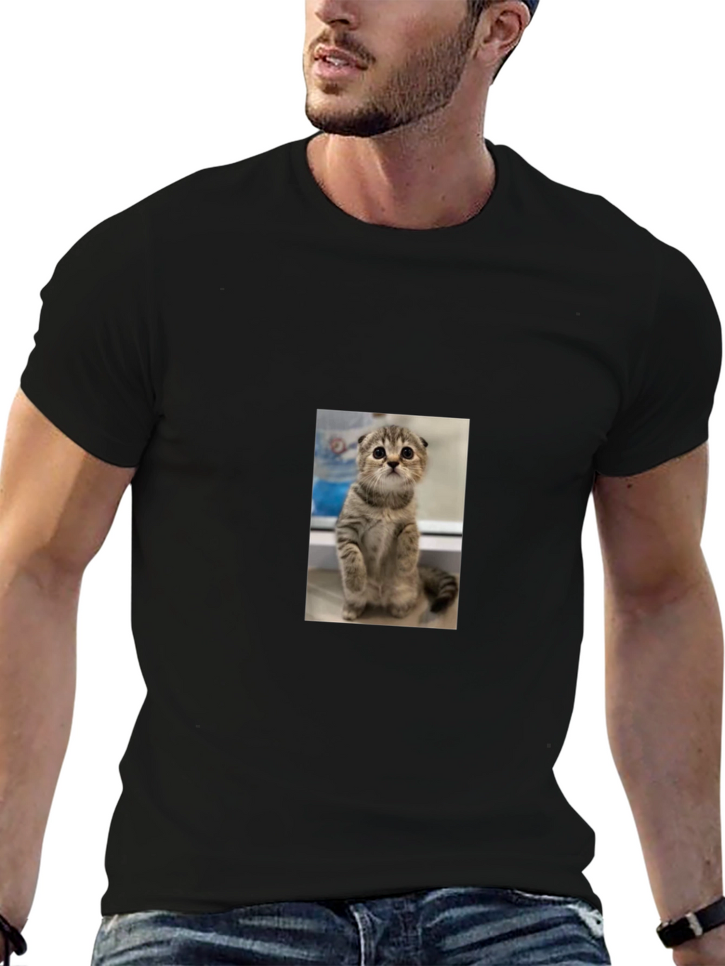 Cute Cat Graphic Black T-Shirt