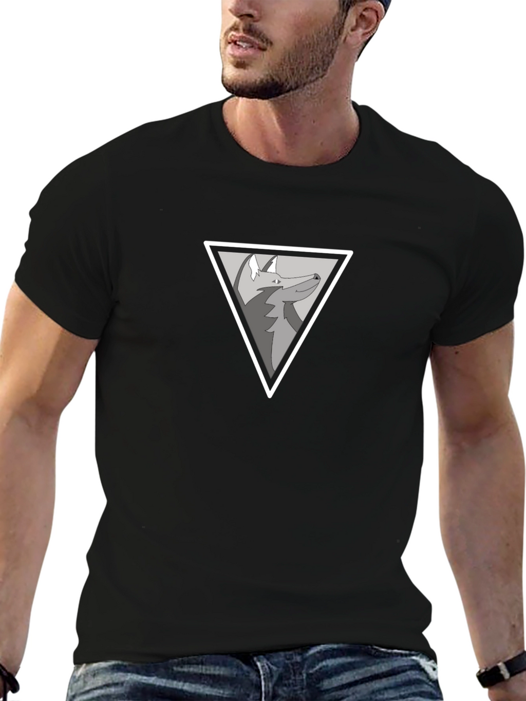 Modern Wolf Triangle Graphic Black T-Shirt