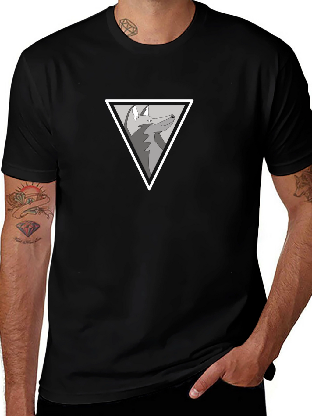 Modern Wolf Triangle Graphic Black T-Shirt