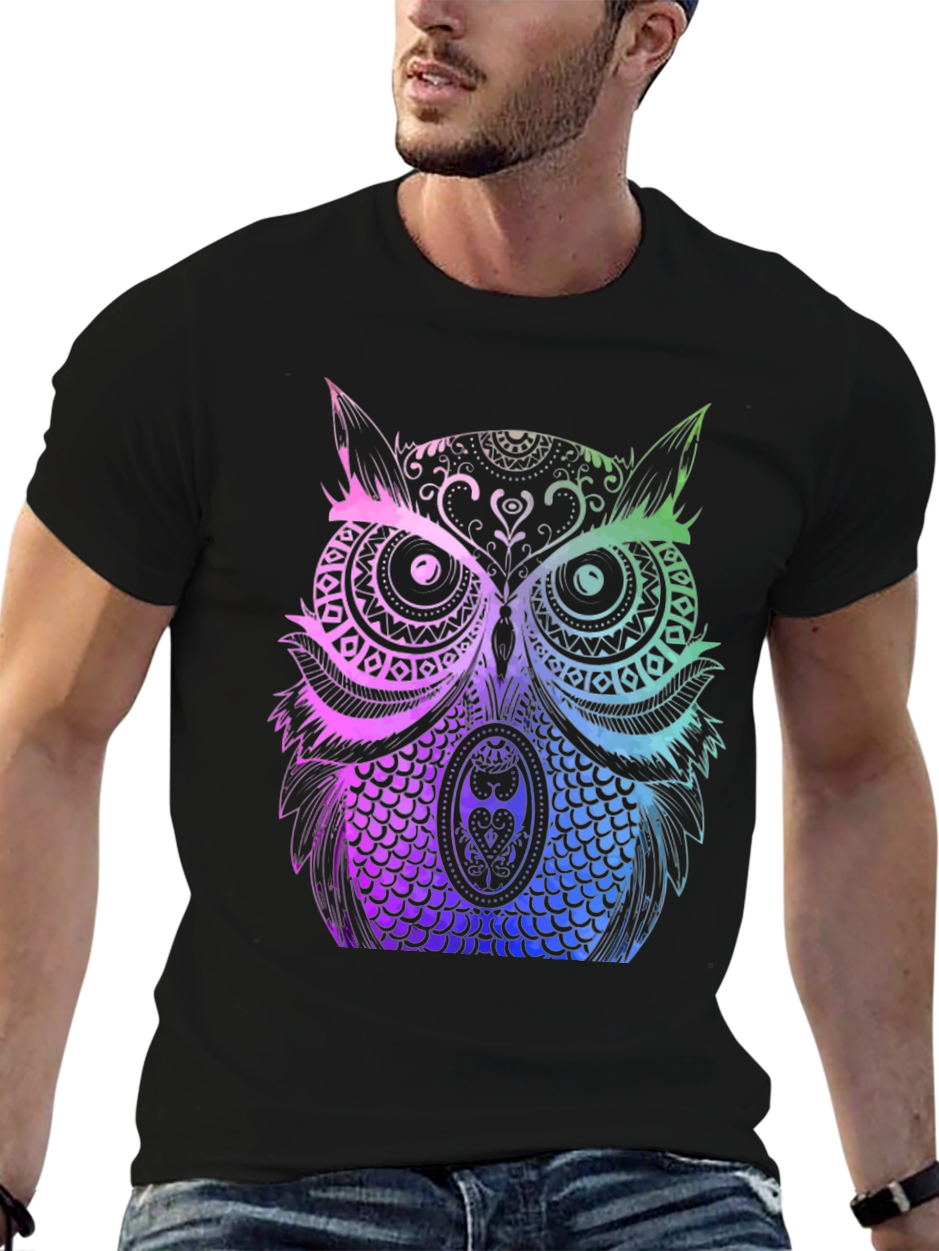 Rainbow Owl Graphic Tee - Unique Design T-Shirt