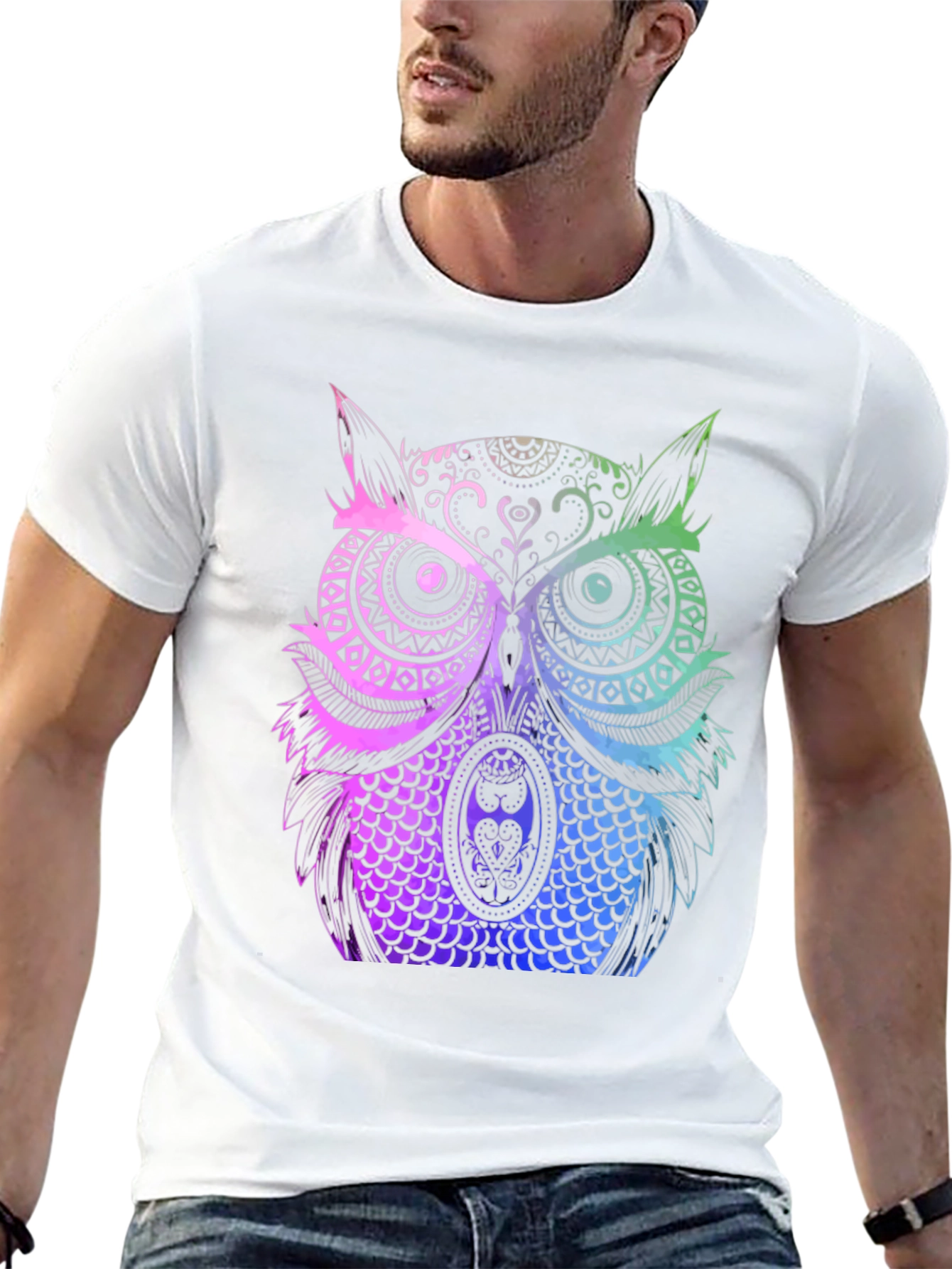 Rainbow Owl Graphic Tee - Unique Design T-Shirt