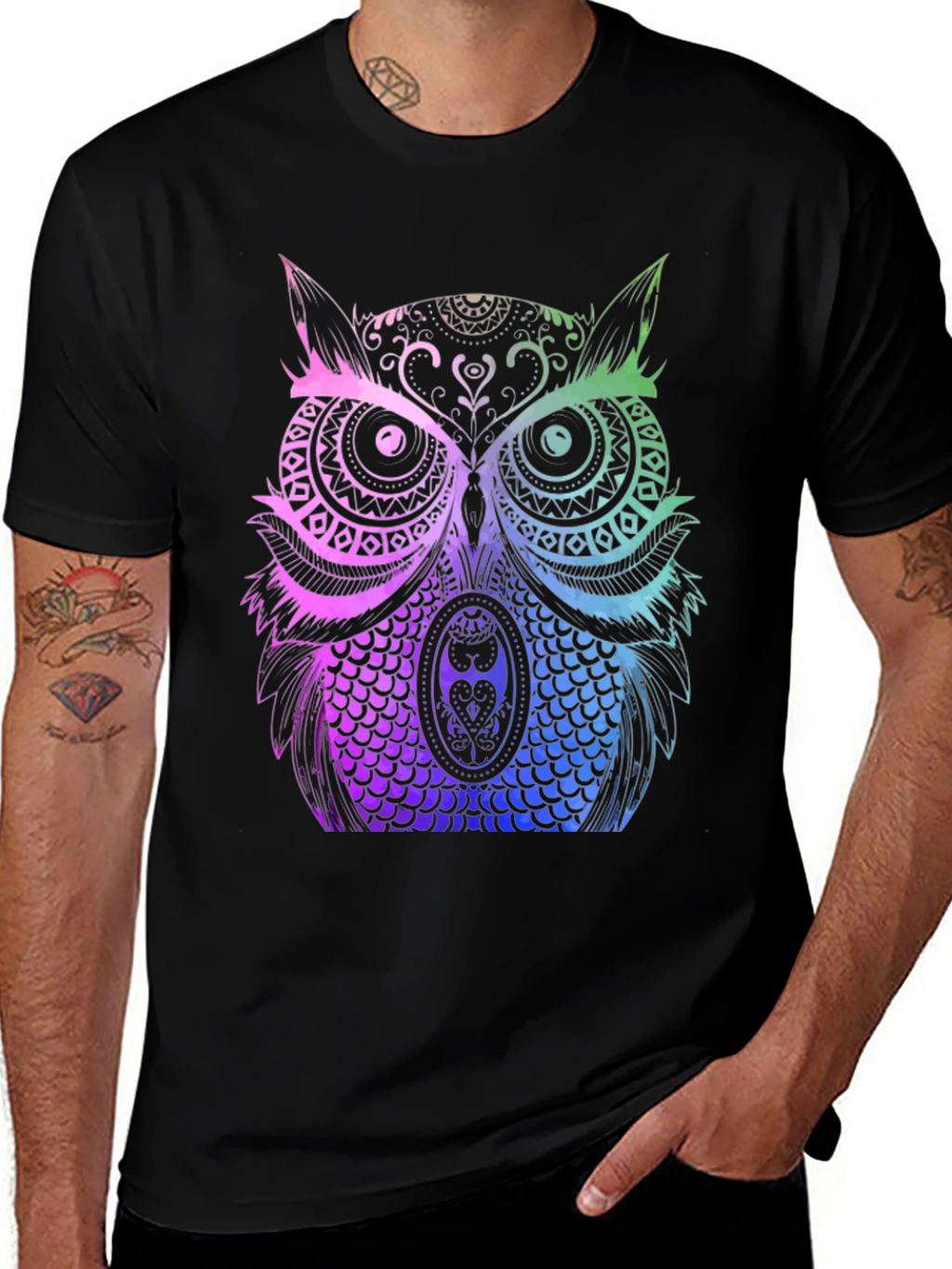 Rainbow Owl Graphic Tee - Unique Design T-Shirt