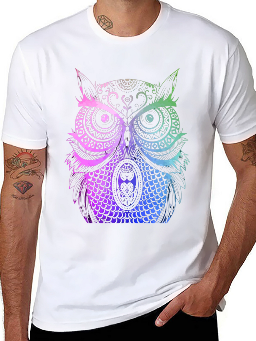 Rainbow Owl Graphic Tee - Unique Design T-Shirt