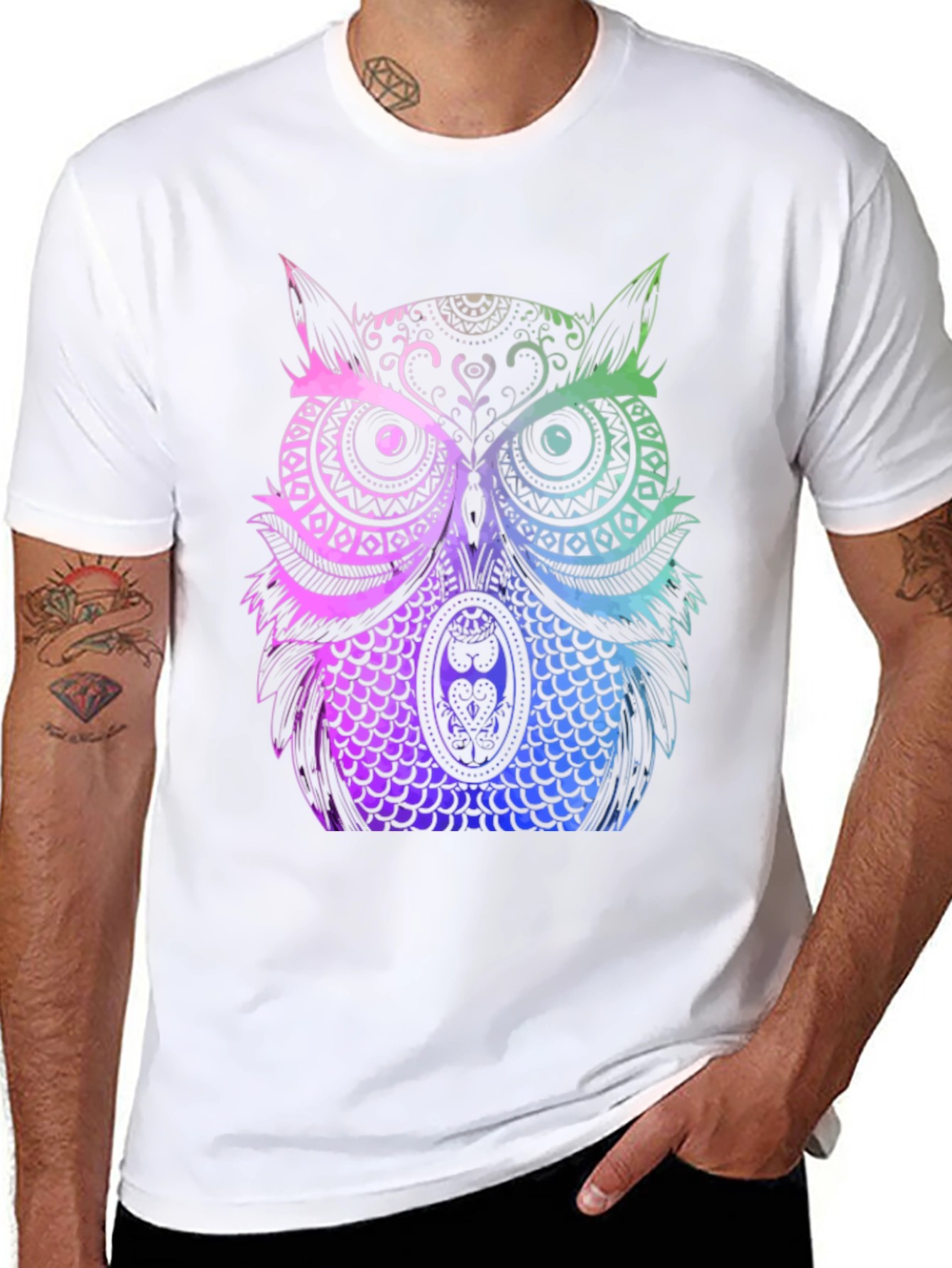 Rainbow Owl Graphic Tee - Unique Design T-Shirt