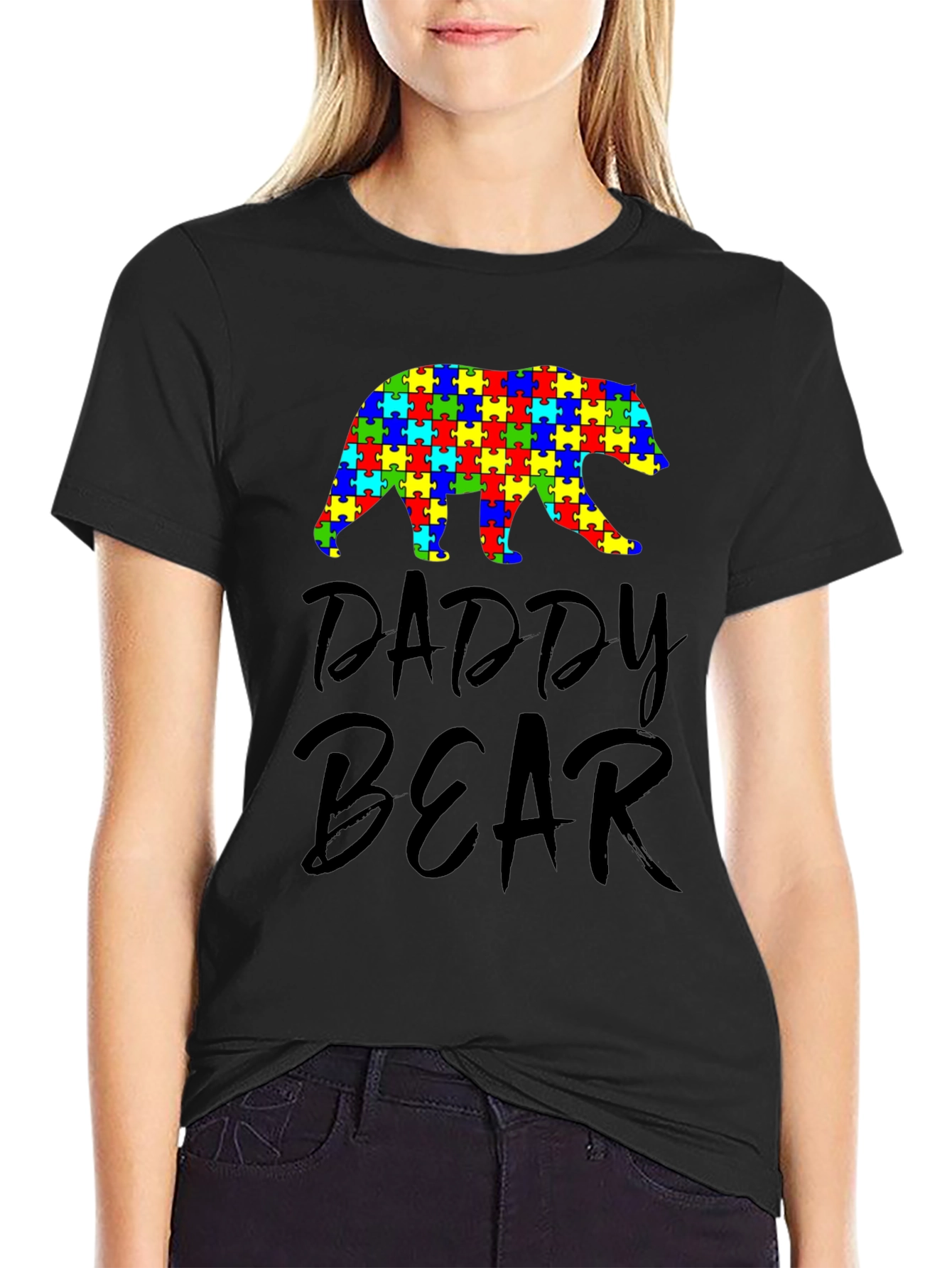 Daddy Bear Autism Awareness Puzzle Piece T-Shirt