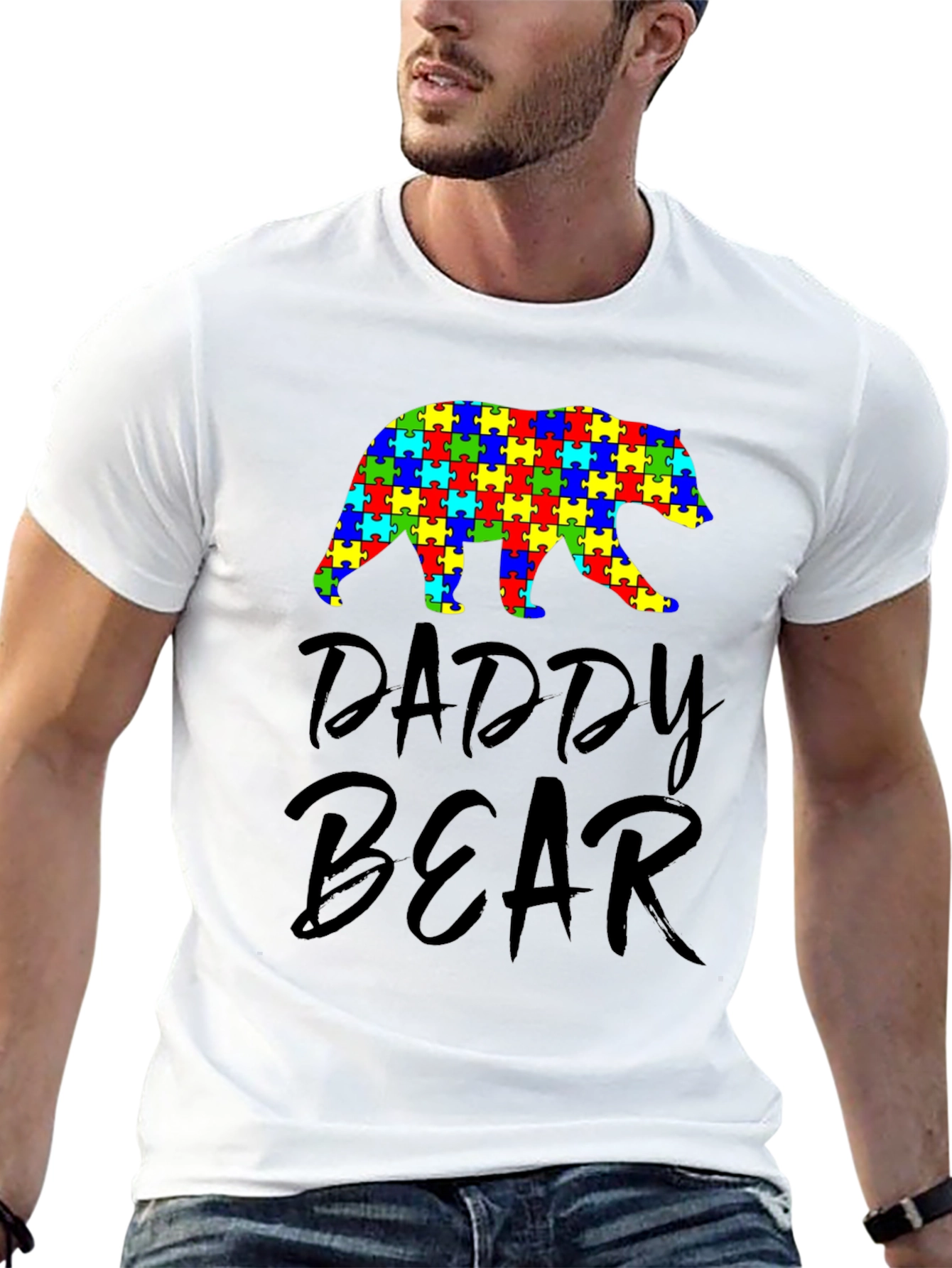 Daddy Bear Autism Awareness Puzzle Piece T-Shirt