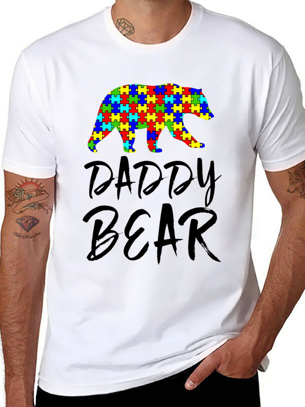 Daddy Bear Autism Awareness Puzzle Piece T-Shirt