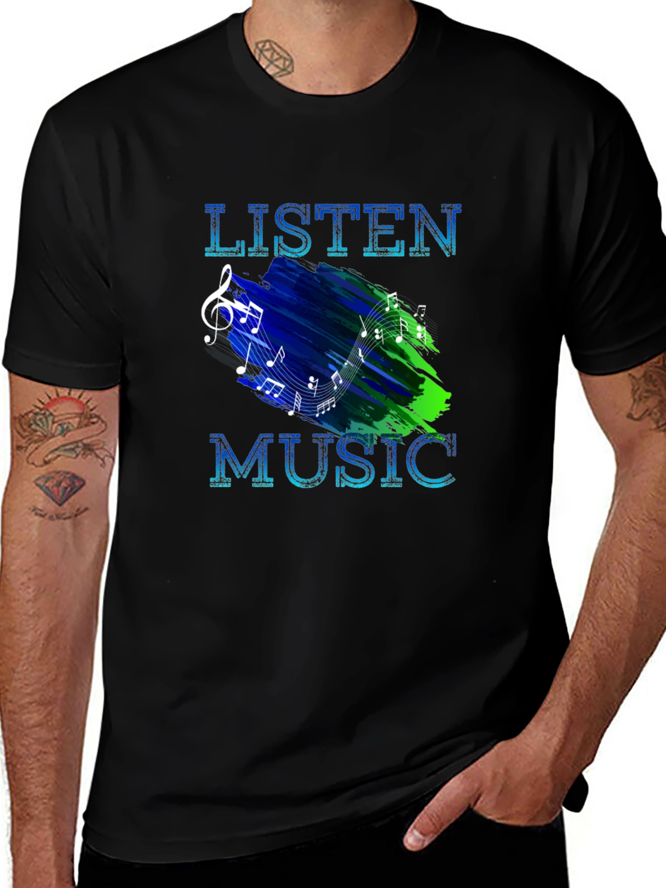 Listen Music Graphic T-Shirt - Mens Black Tee