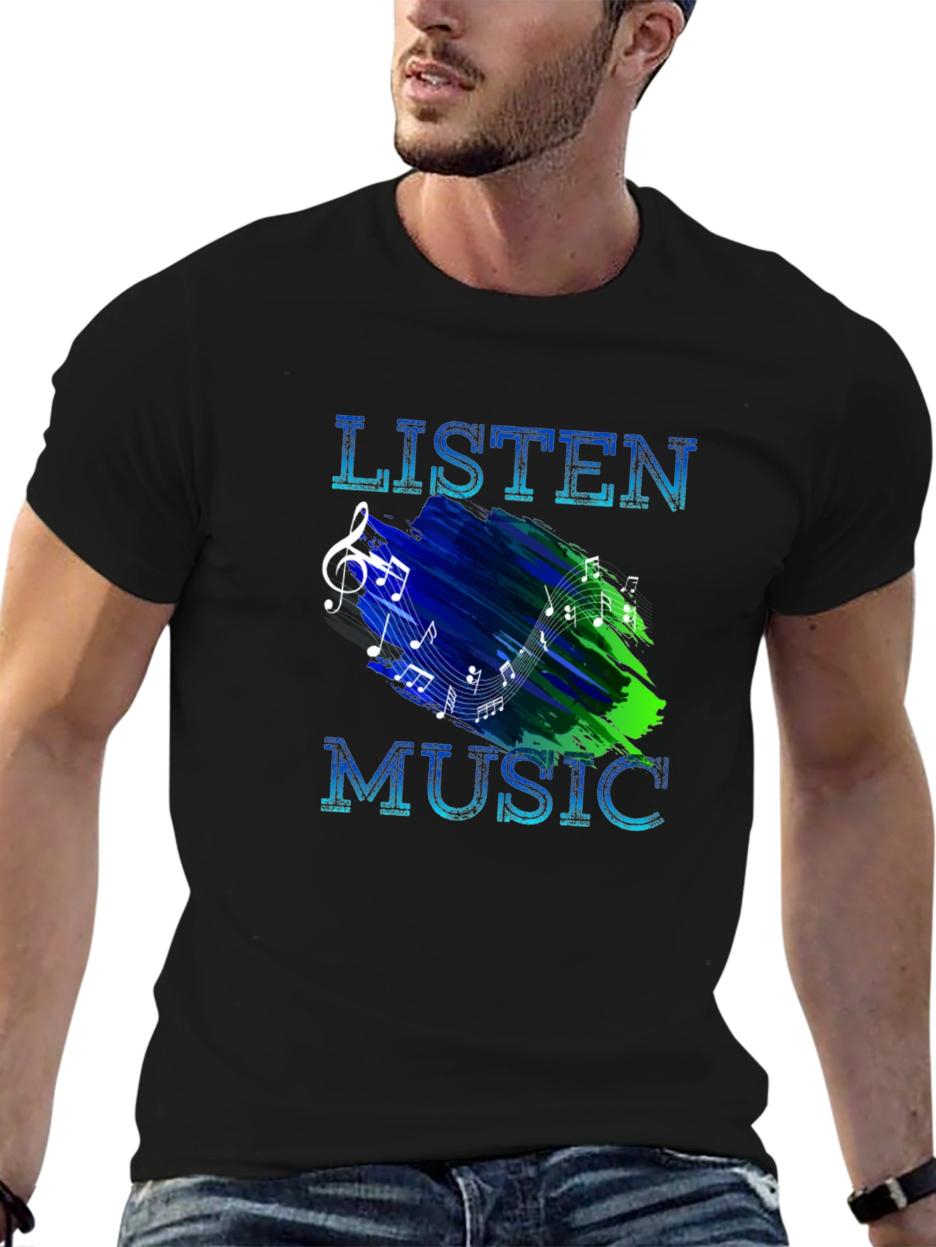 Listen Music Graphic T-Shirt - Mens Black Tee