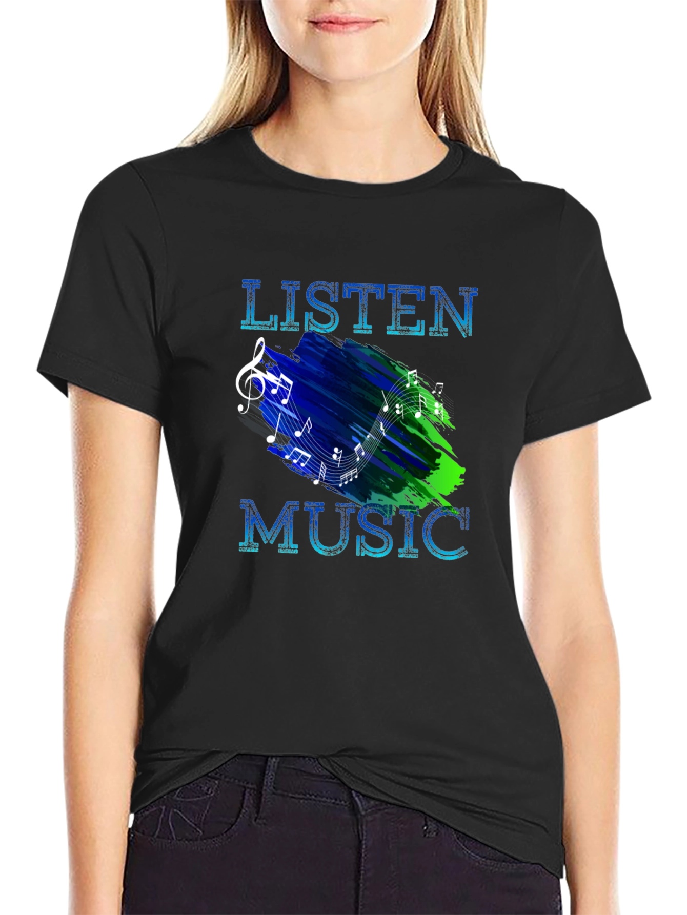 Listen Music Graphic T-Shirt - Mens Black Tee