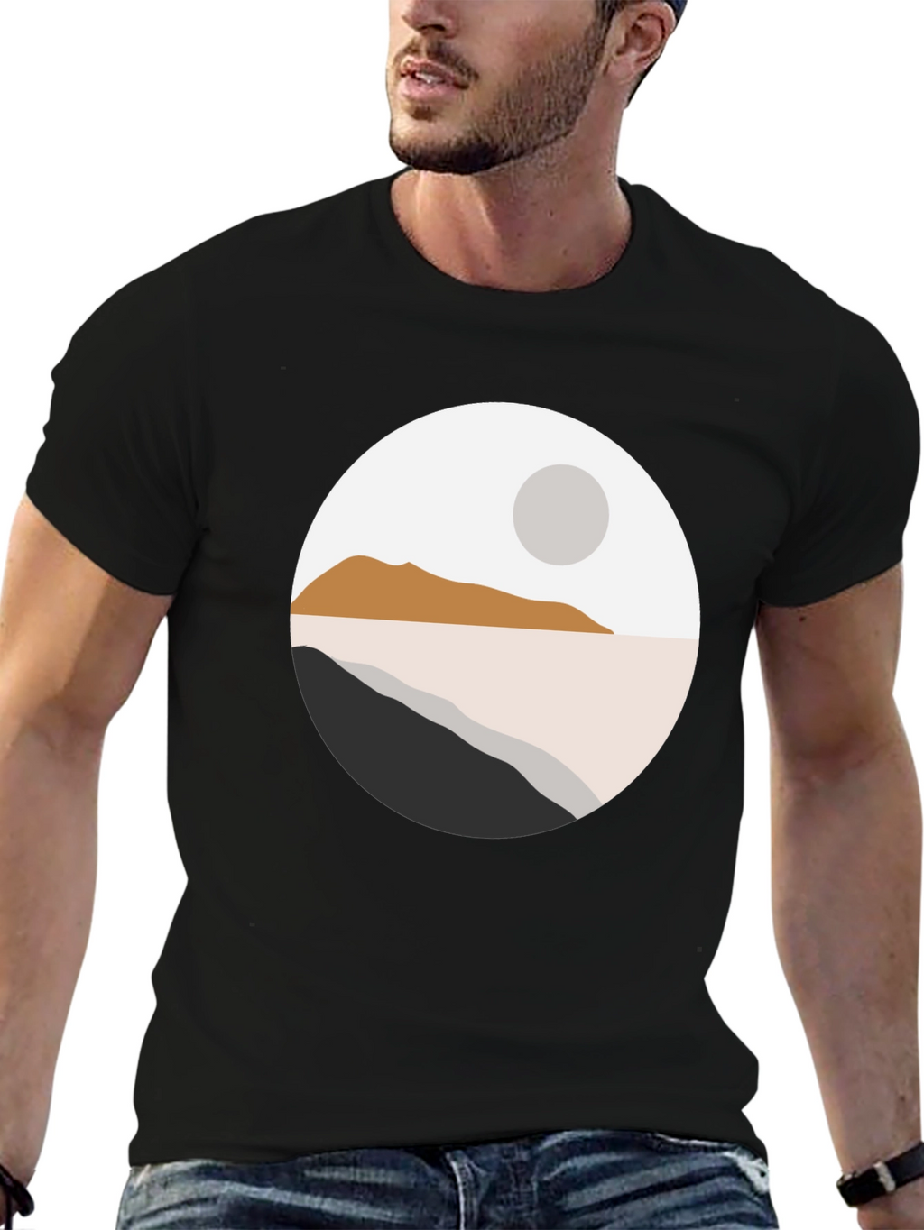 Minimalist Landscape Graphic T-Shirt - Black