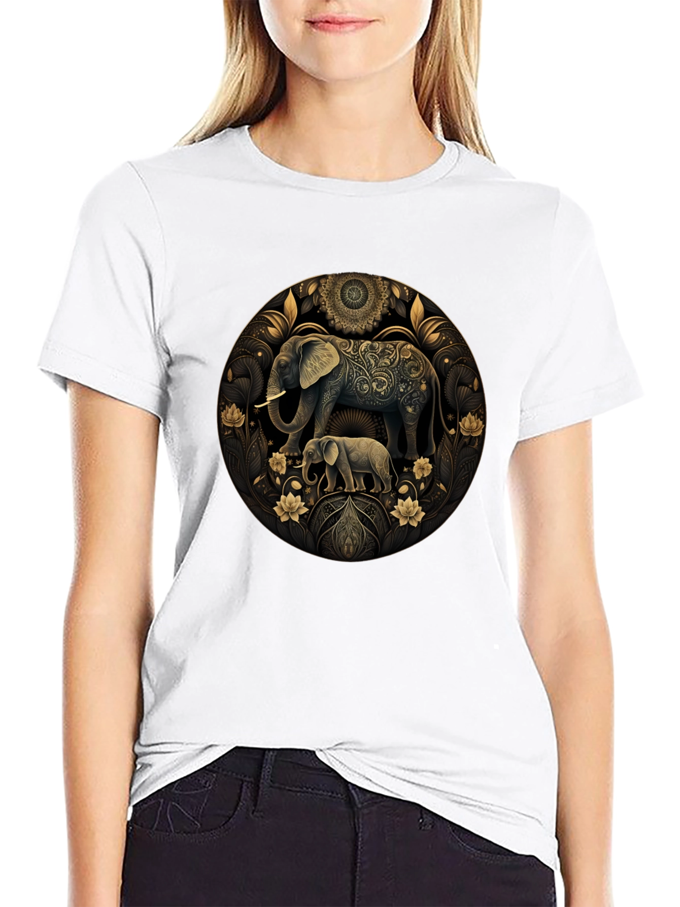 Elephant Mandala Graphic Black Tee