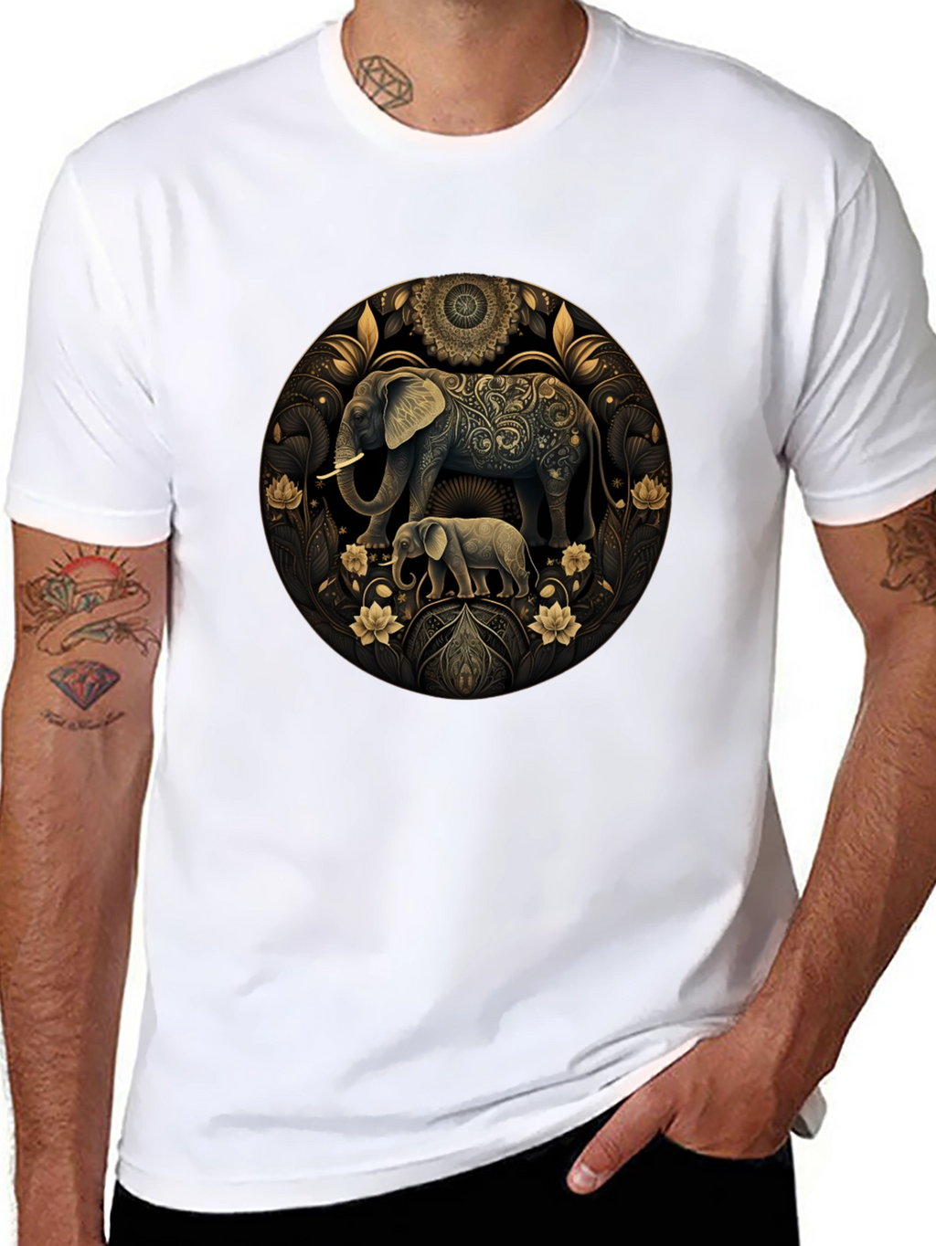 Elephant Mandala Graphic Black Tee