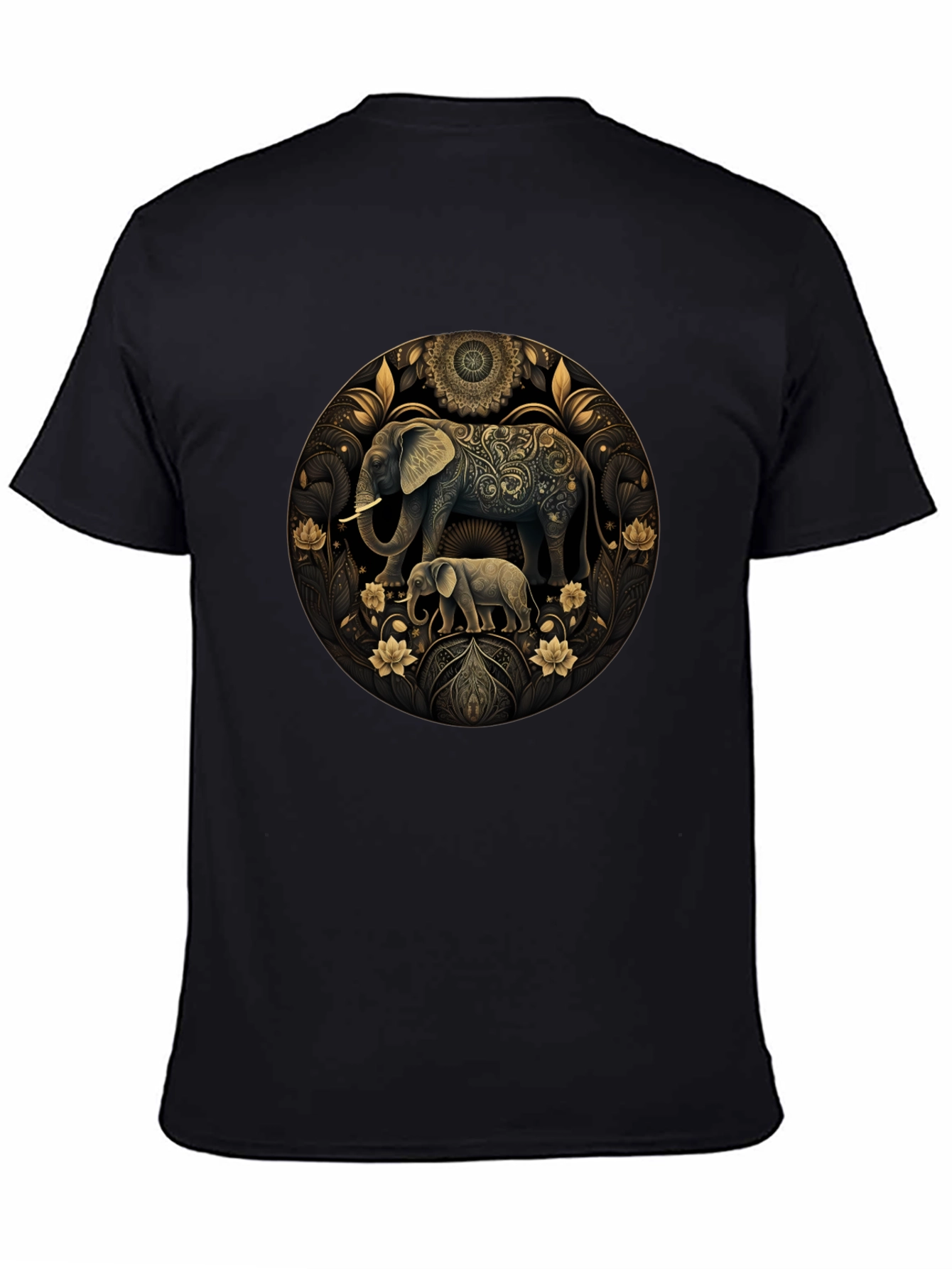 Elephant Mandala Graphic Black Tee