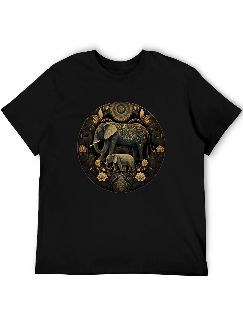 Elephant Mandala Graphic Black Tee