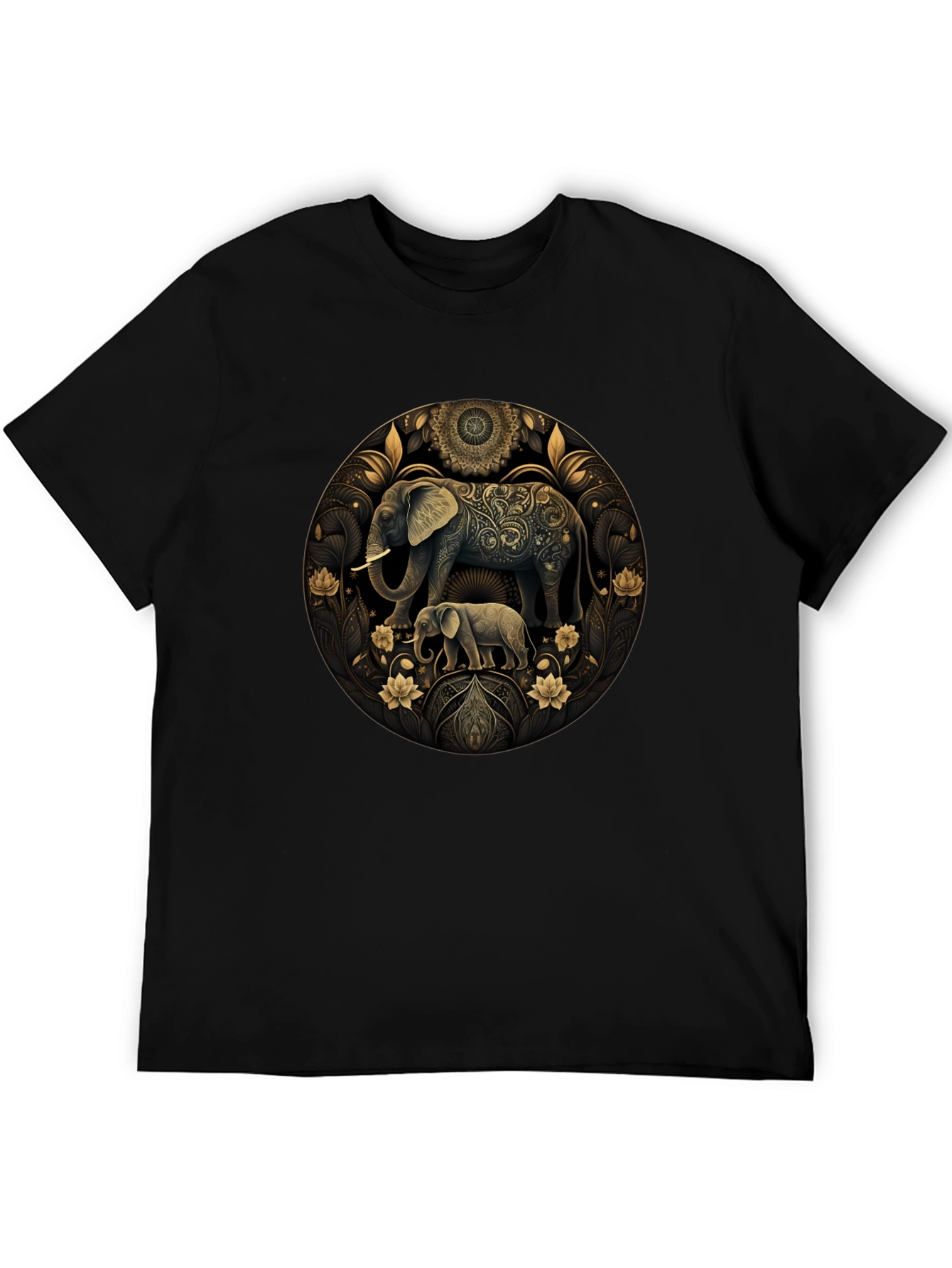 Elephant Mandala Graphic Black Tee