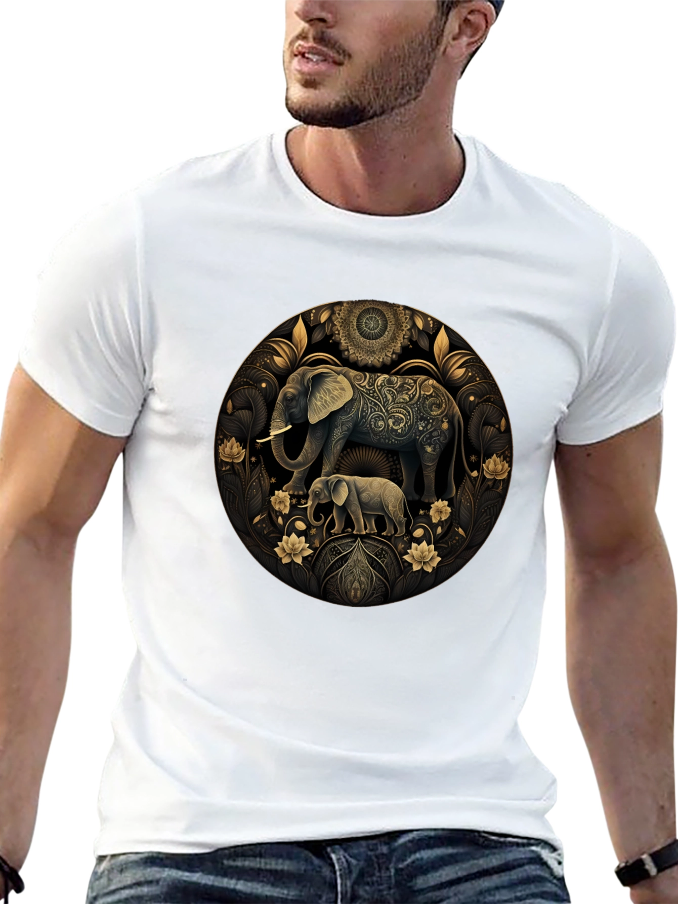 Elephant Mandala Graphic Black Tee