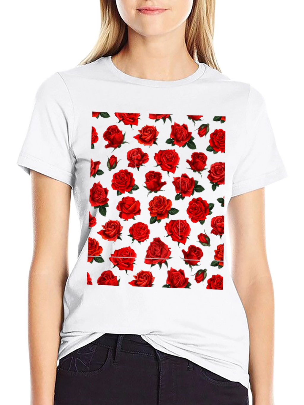 Rose Print Black T-Shirt
