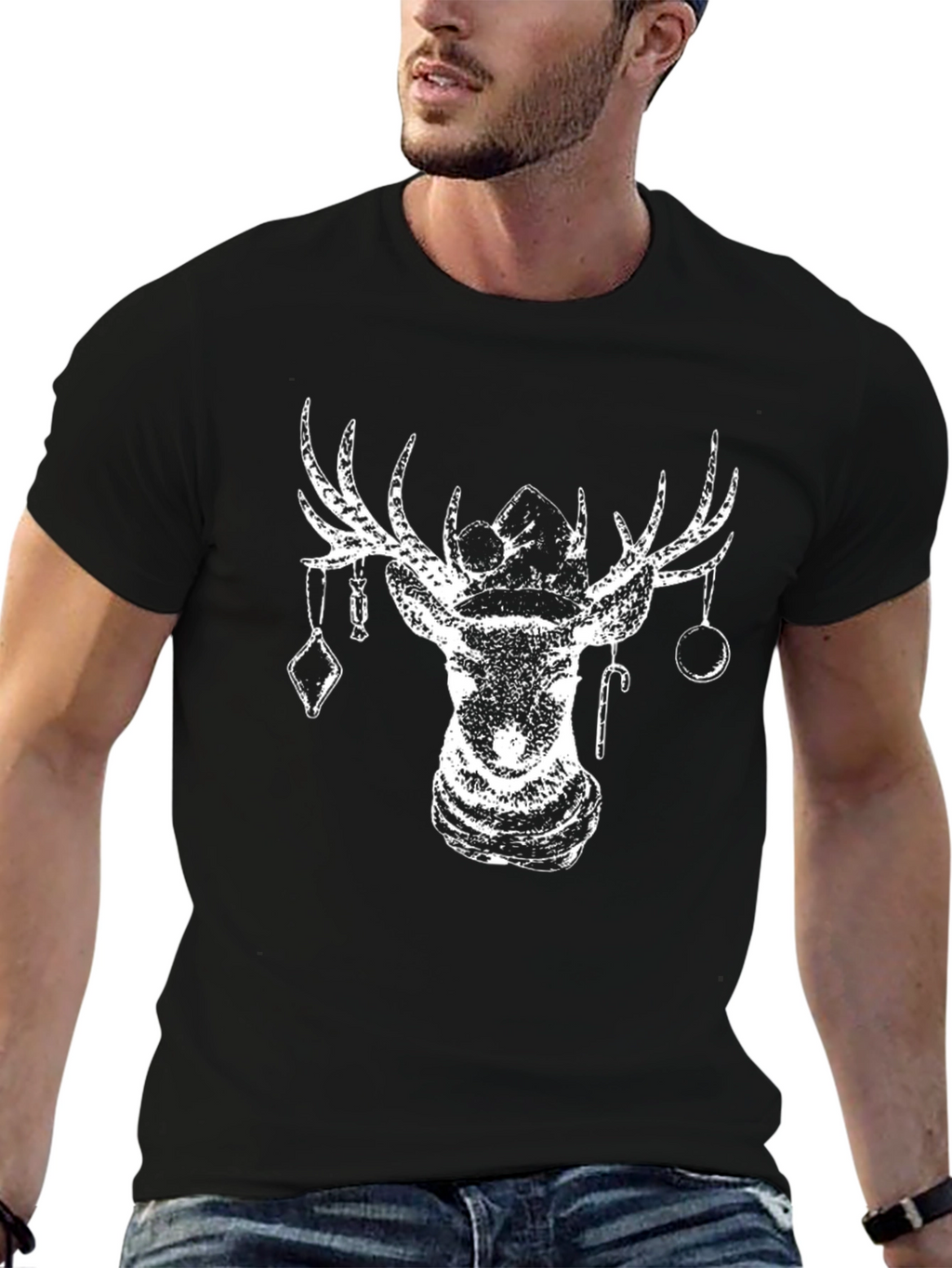 Festive Deer Graphic Tee - Holiday Season Apparel