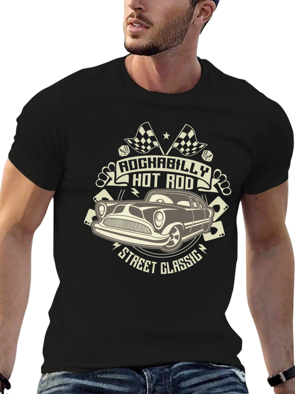 Rockabilly Hot Rod Classic Car Black T-Shirt