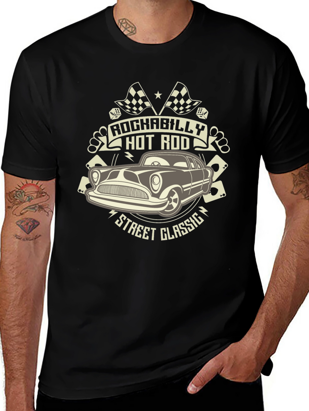Rockabilly Hot Rod Classic Car Black T-Shirt