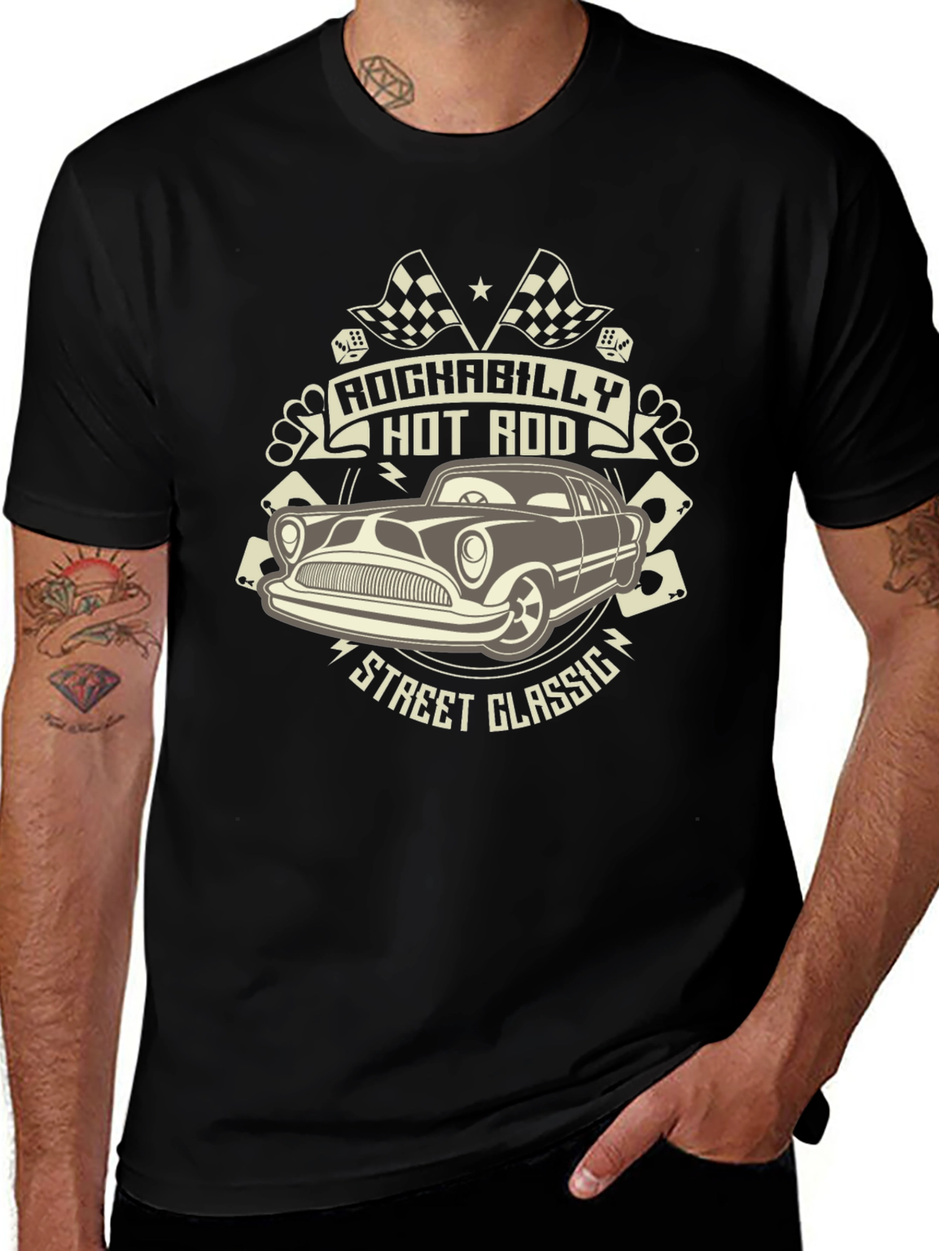 Rockabilly Hot Rod Classic Car Black T-Shirt