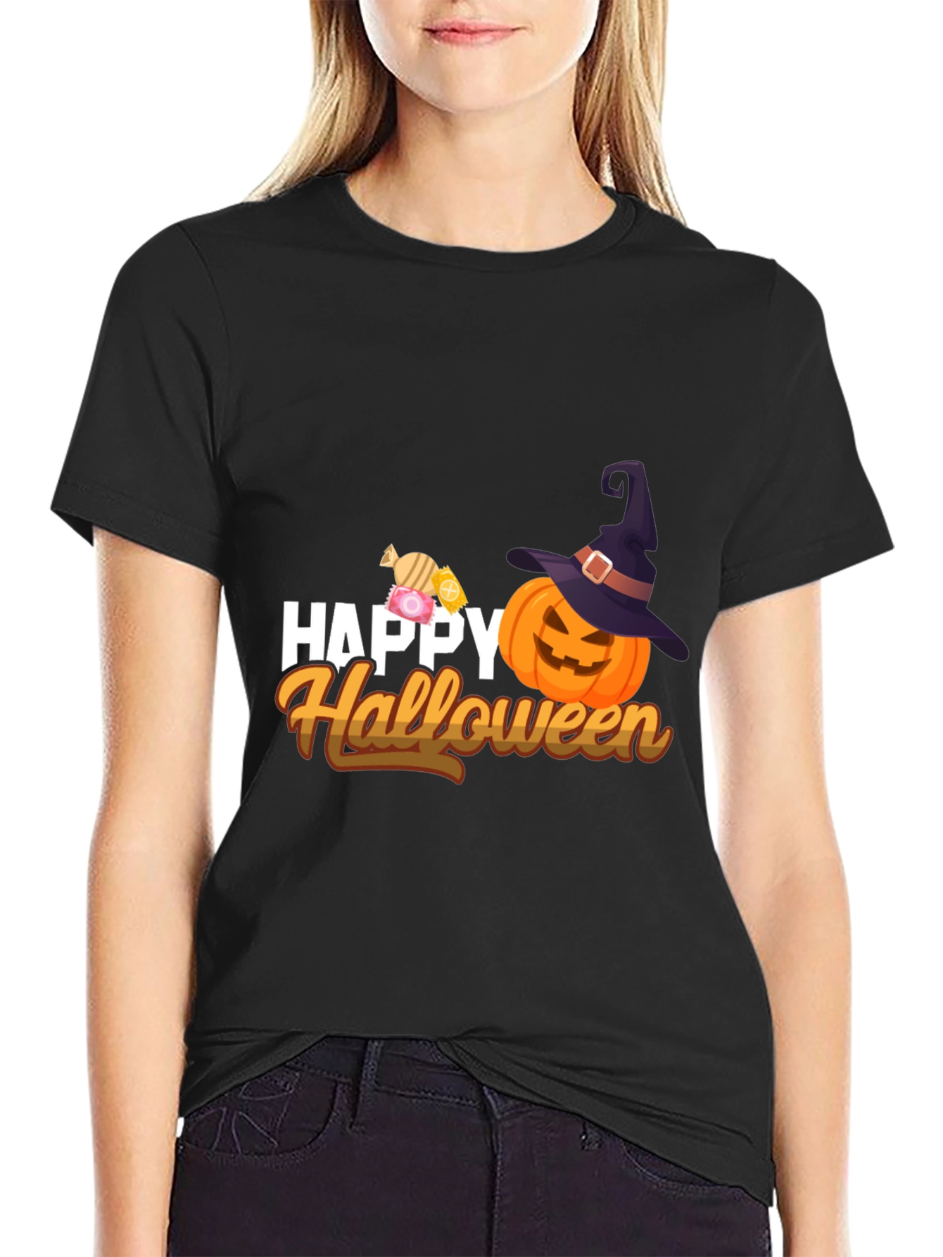 Happy Halloween T-Shirt - Pumpkin & Candy Design