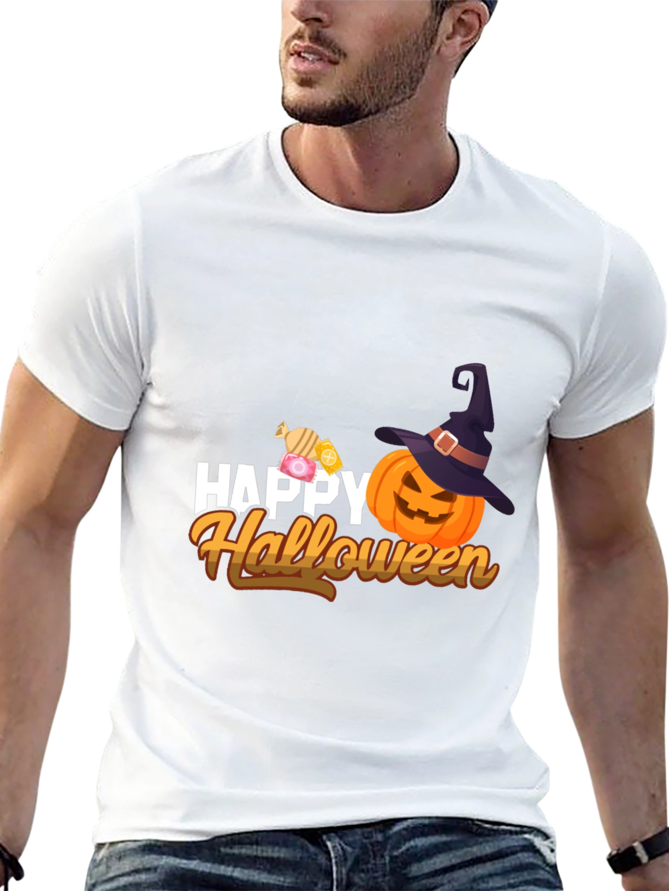 Happy Halloween T-Shirt - Pumpkin & Candy Design