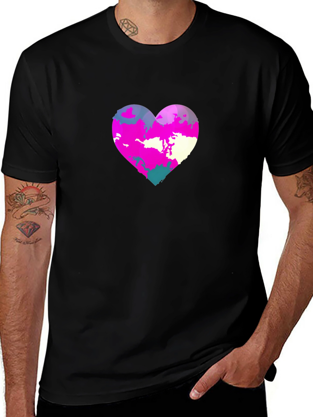 Heart Graphic Print Black Tee