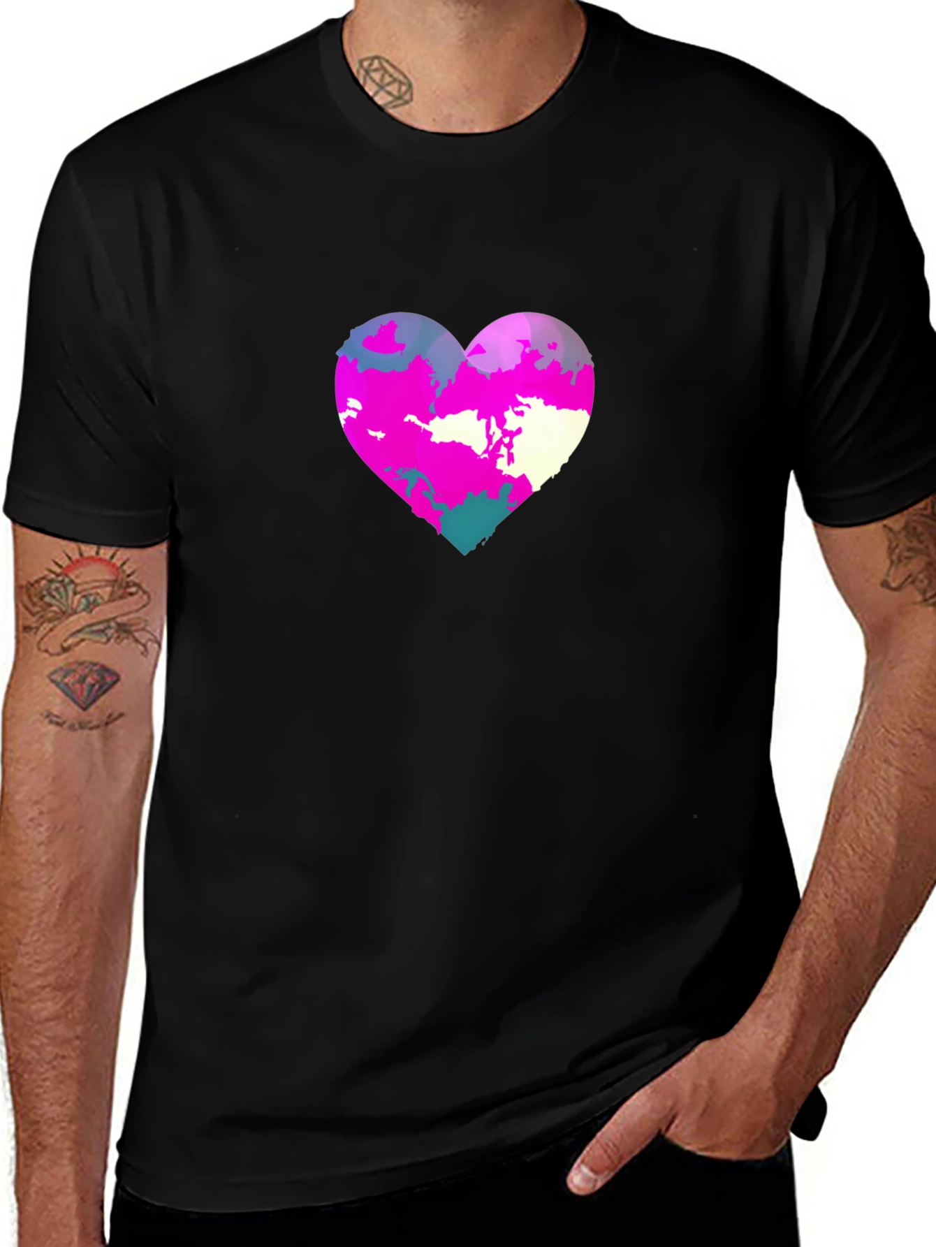 Heart Graphic Print Black Tee