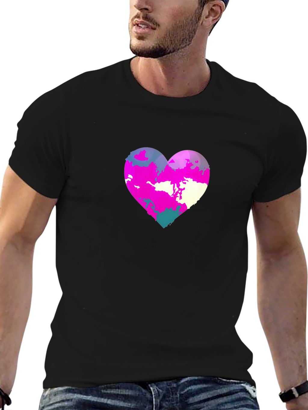 Heart Graphic Print Black Tee