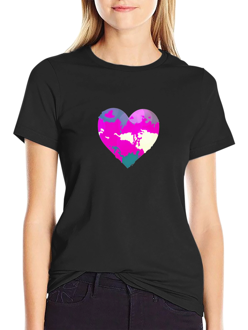 Heart Graphic Print Black Tee