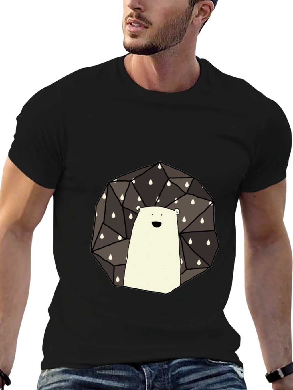 Geometric Hedgehog Graphic Tee - Stylish Black T-Shirt